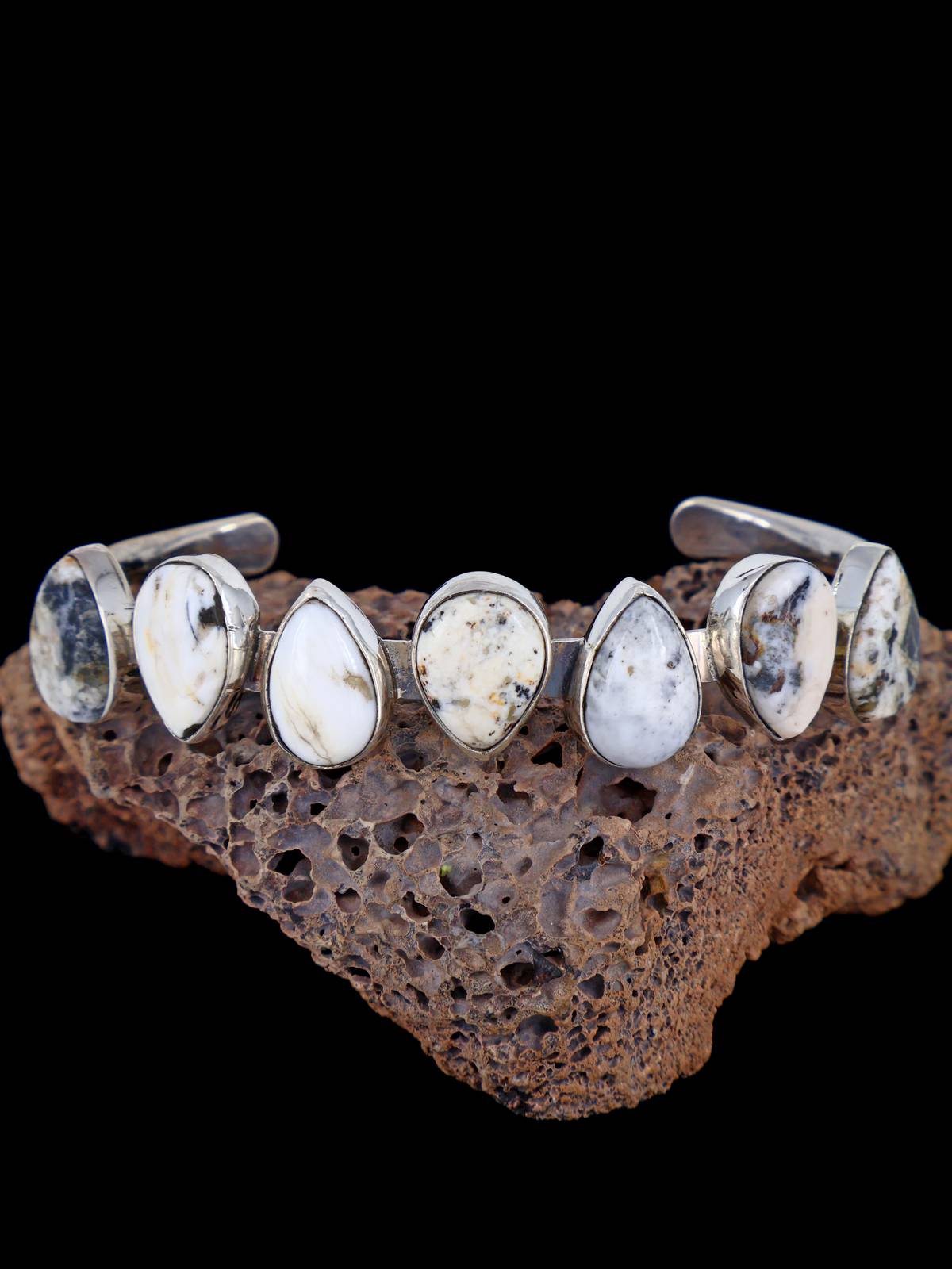 Navajo White Buffalo Sterling Silver Cuff Bracelet - PuebloDirect.com