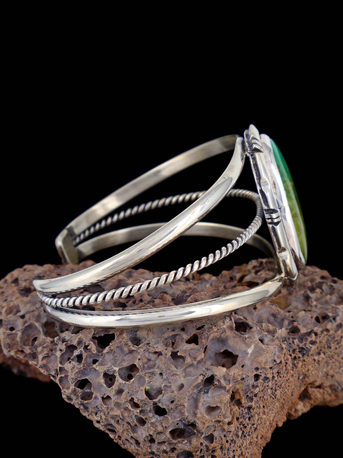 Navajo Jewelry Sterling Silver Turquoise Cuff Bracelet - PuebloDirect.com