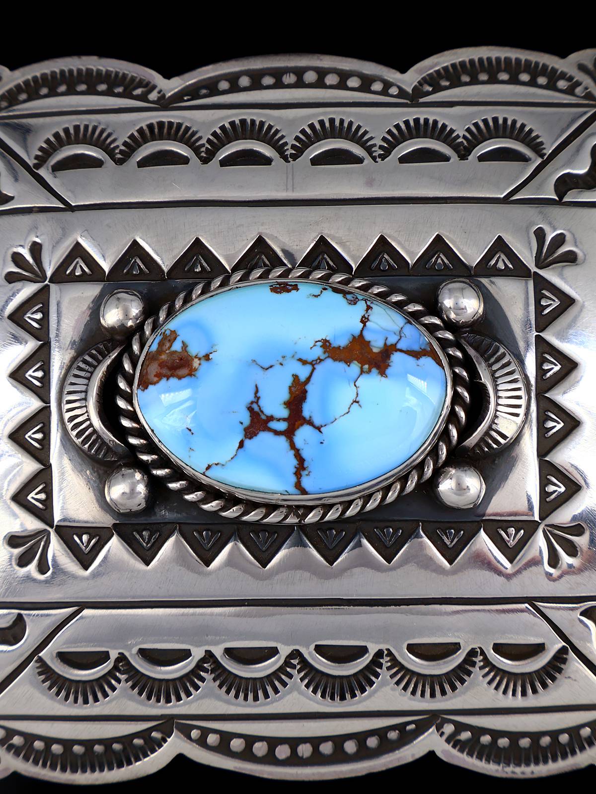 Native American Golden Hill Turquoise Sterling Silver Buckle - PuebloDirect.com