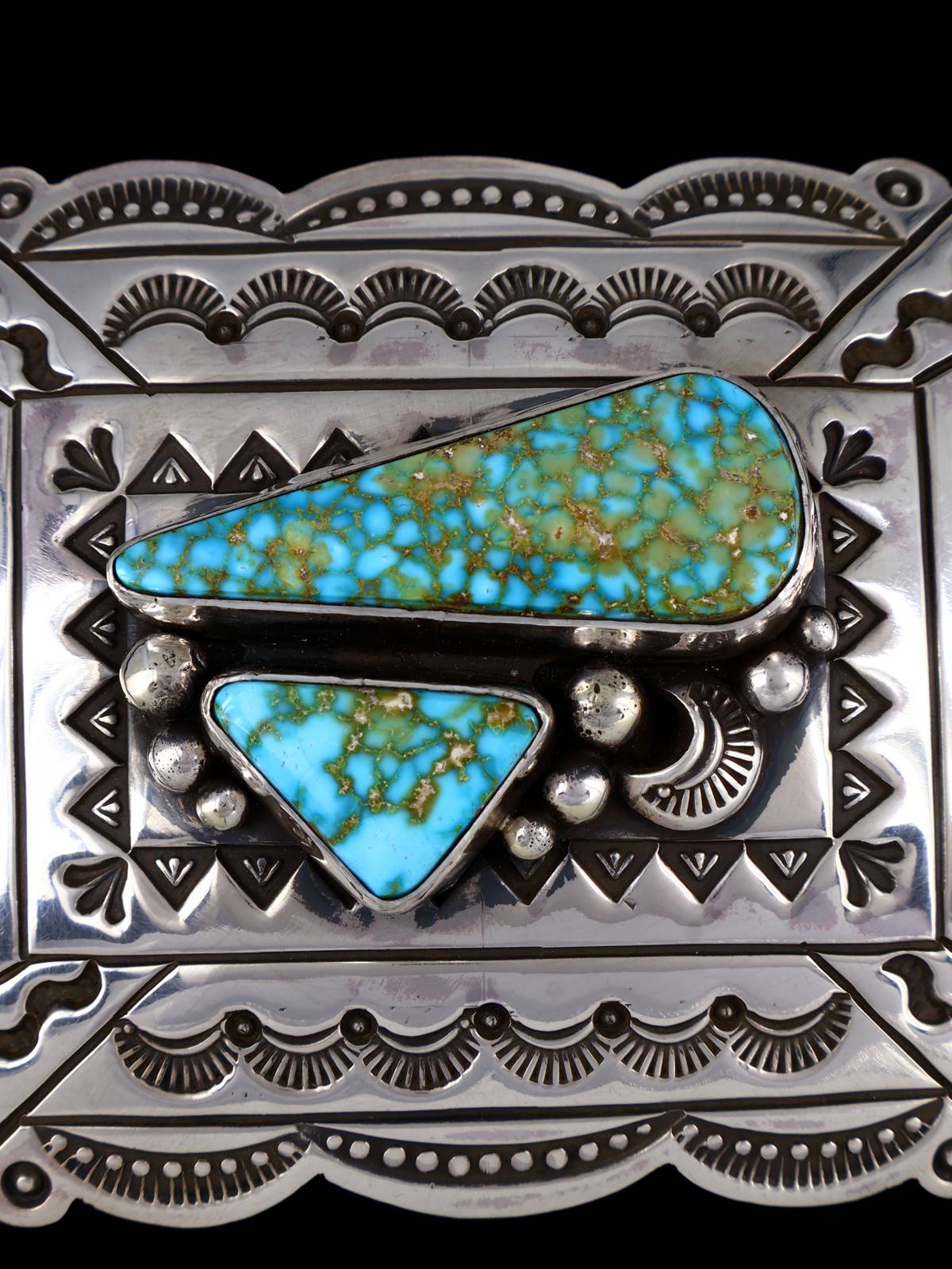 Native American Kingman Turquoise Sterling Silver Buckle - PuebloDirect.com