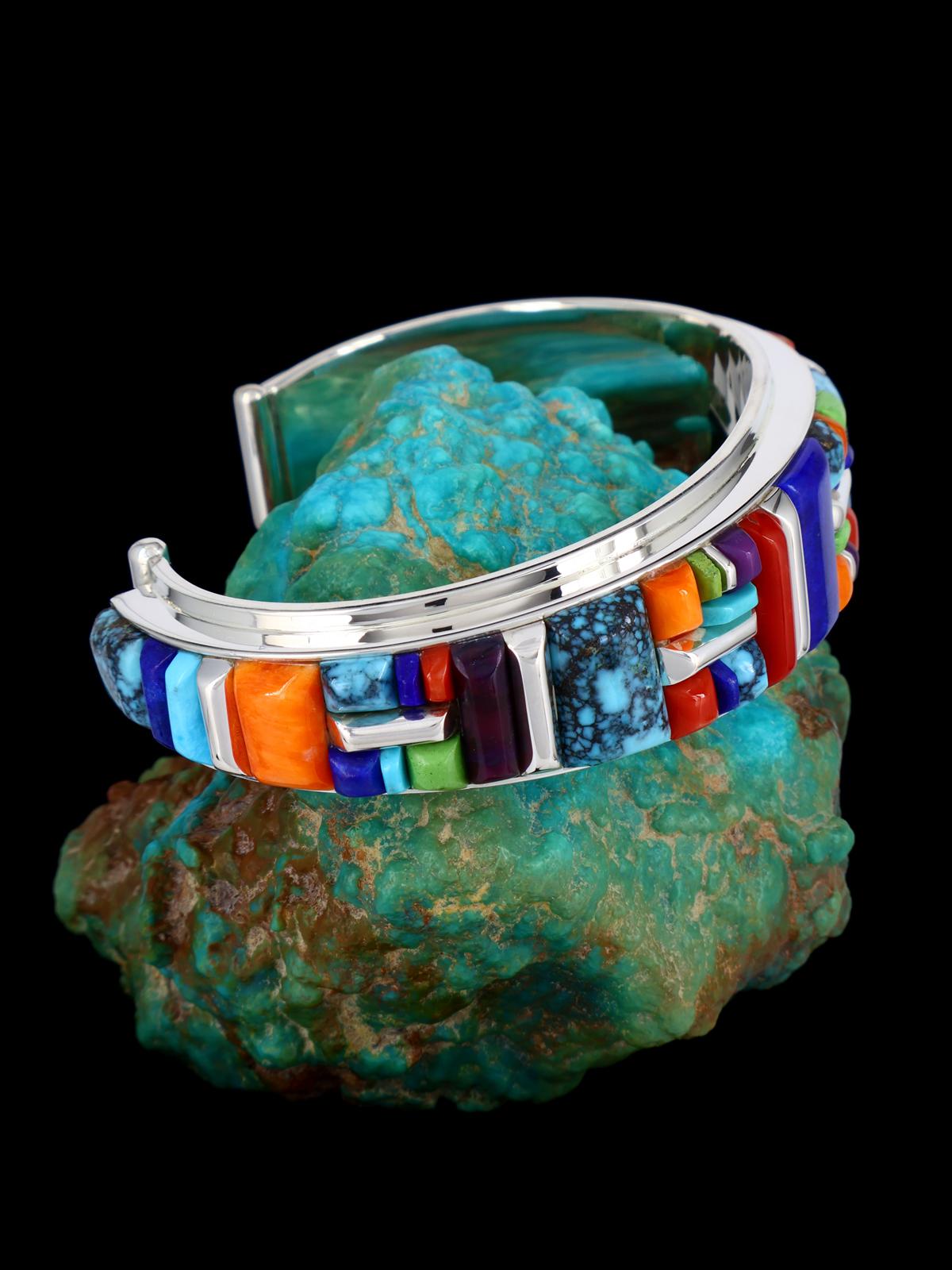 Native American Multi Stone Cobblestone Inlay Cuff Bracelet - PuebloDirect.com