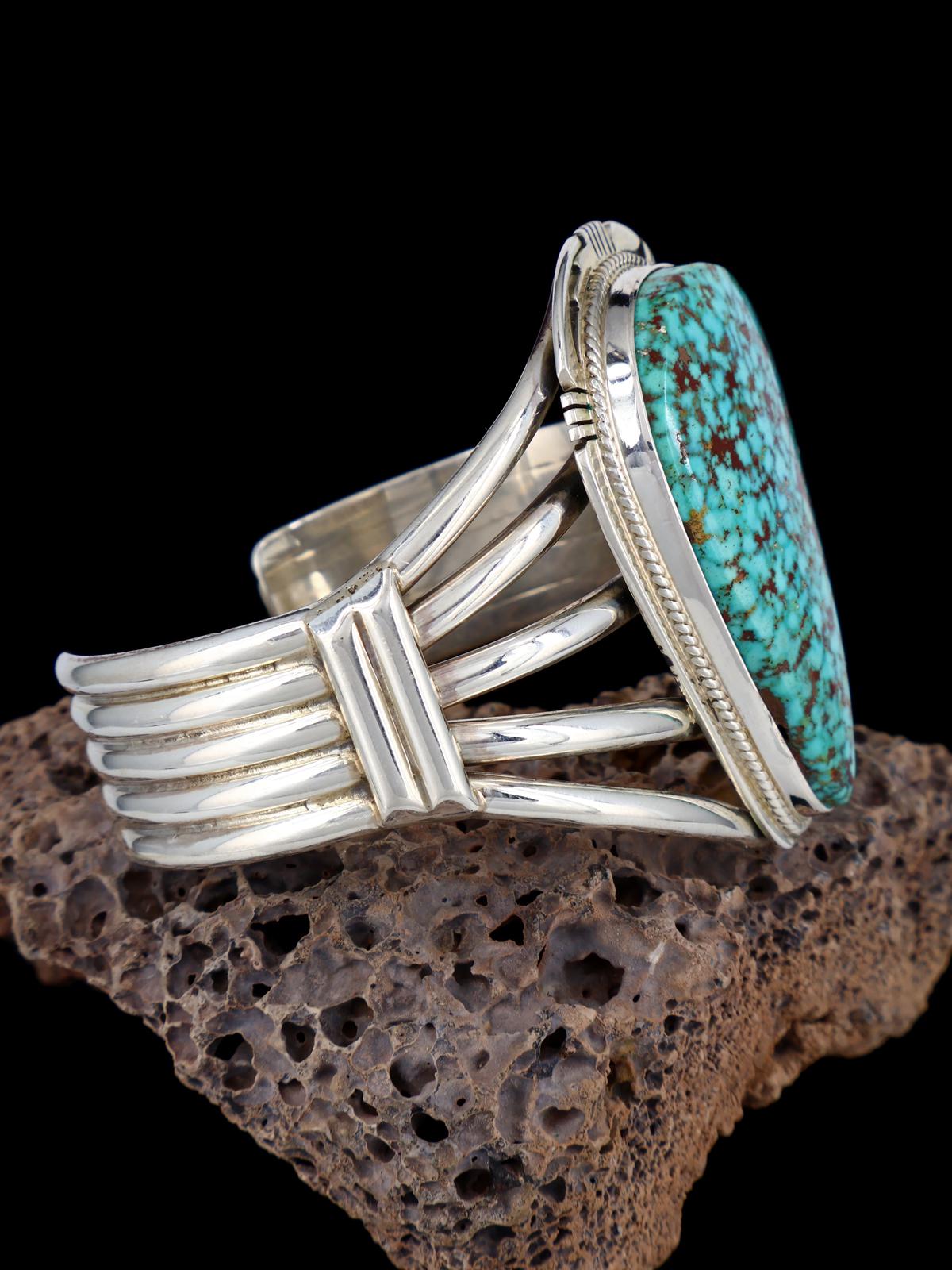 Vintage Native American Natural Turquoise Mountain Turquoise Sterling Silver Cuff Bracelet - PuebloDirect.com