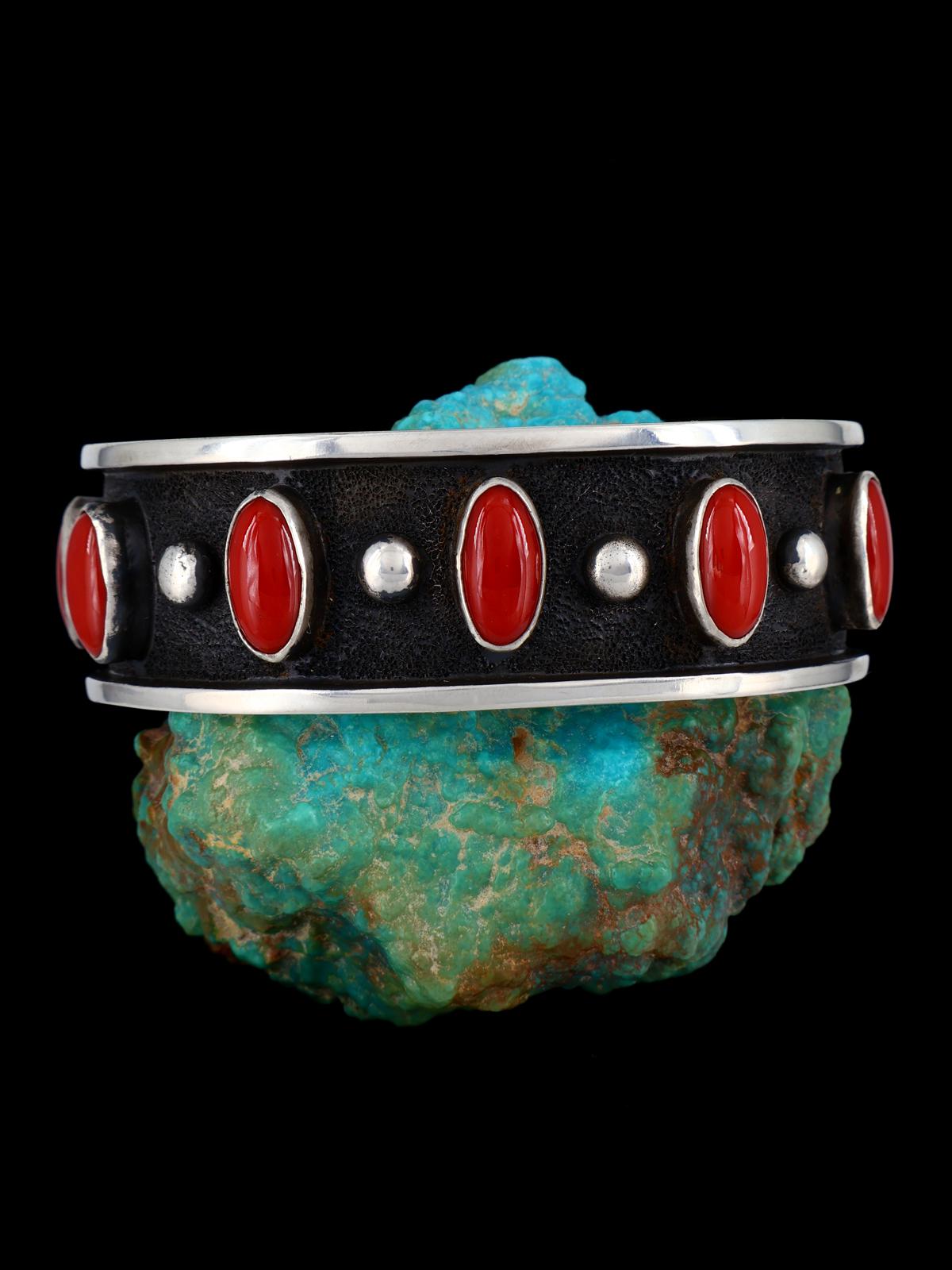 Native American Heavy Mediterranean Coral Cuff Bracelet - PuebloDirect.com