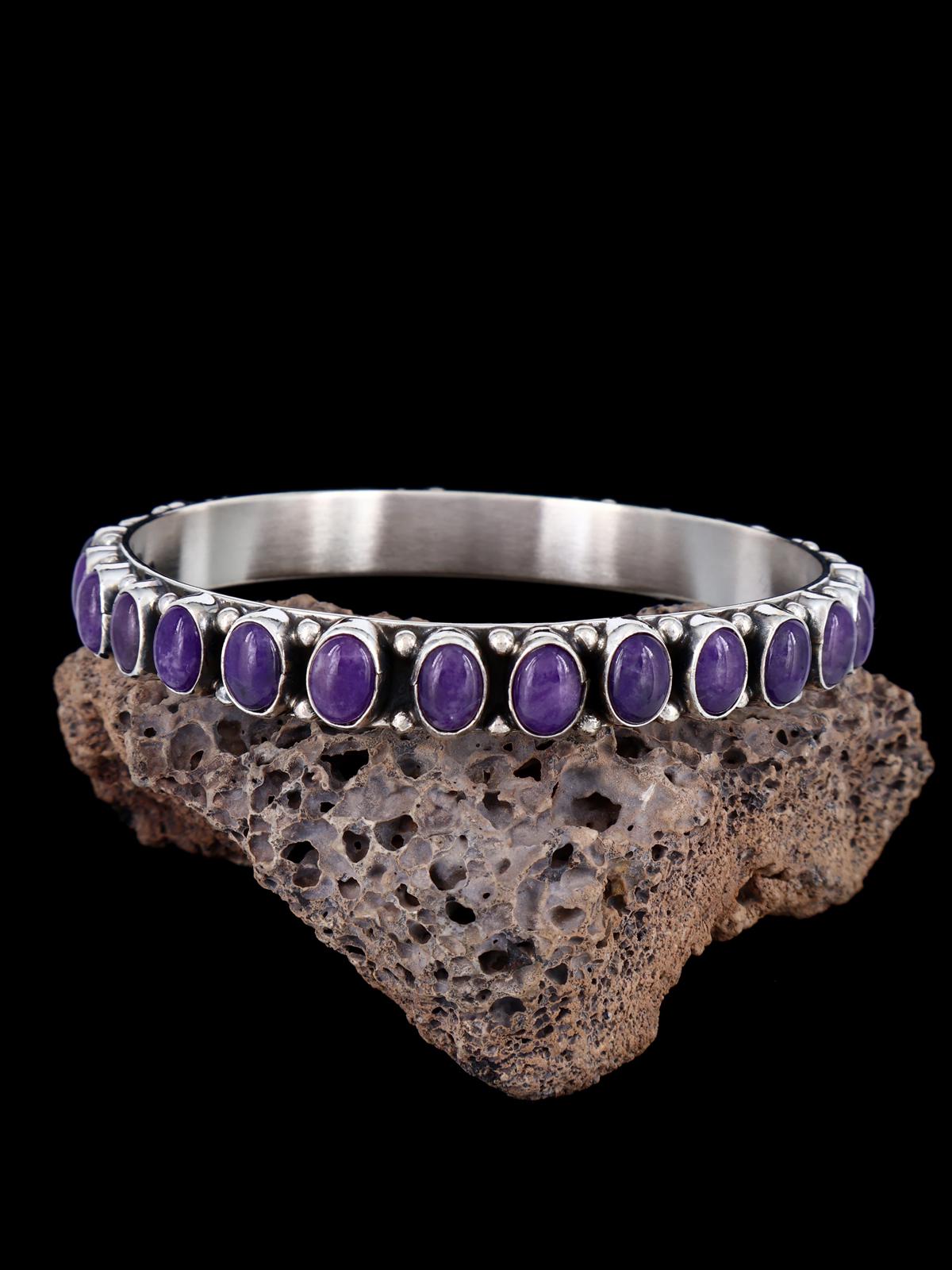 Native American Sterling Silver Purple Charoite Bangle Bracelet - PuebloDirect.com