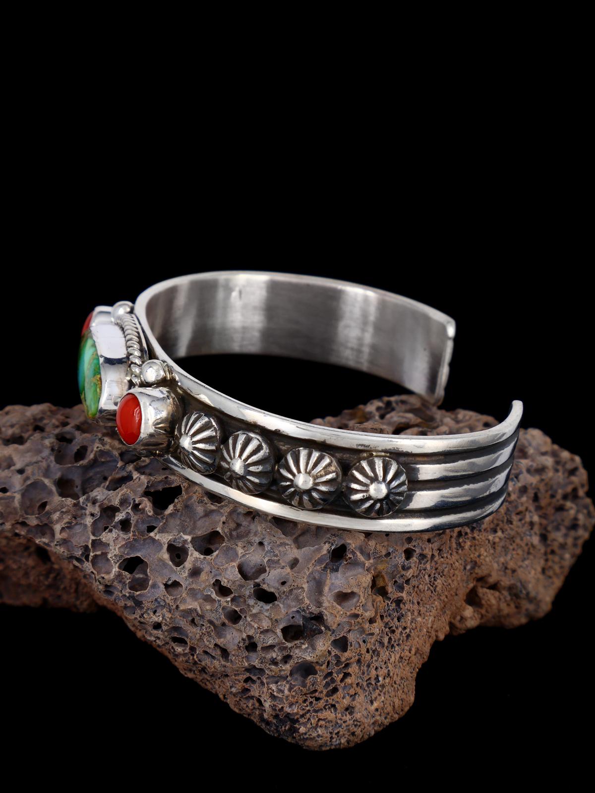 Native American Jewelry Coral and Sonoran Gold Turquoise Cuff Bracelet - PuebloDirect.com