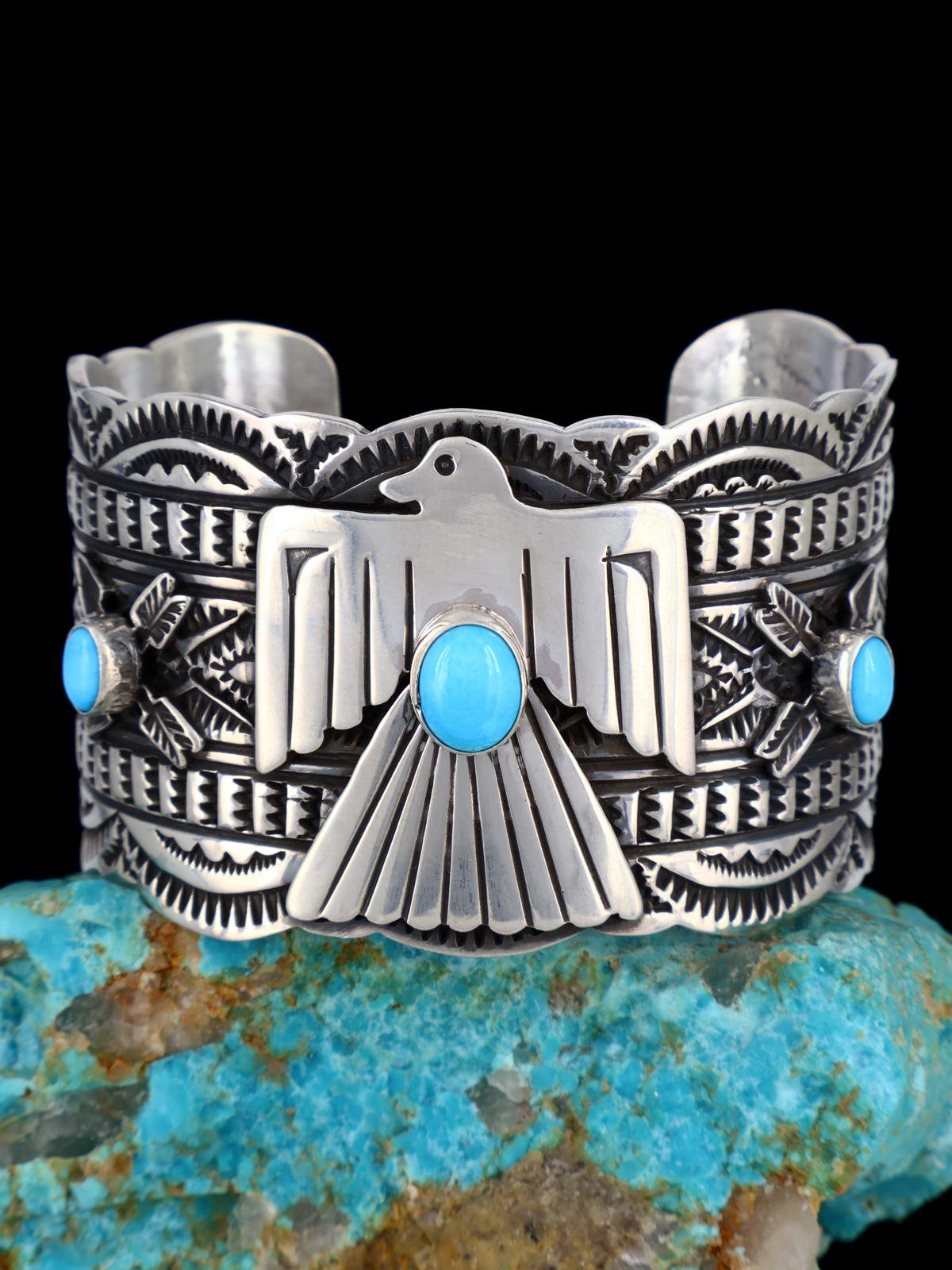 Brazalete Thunderbird de plata de ley turquesa de nativos americanos