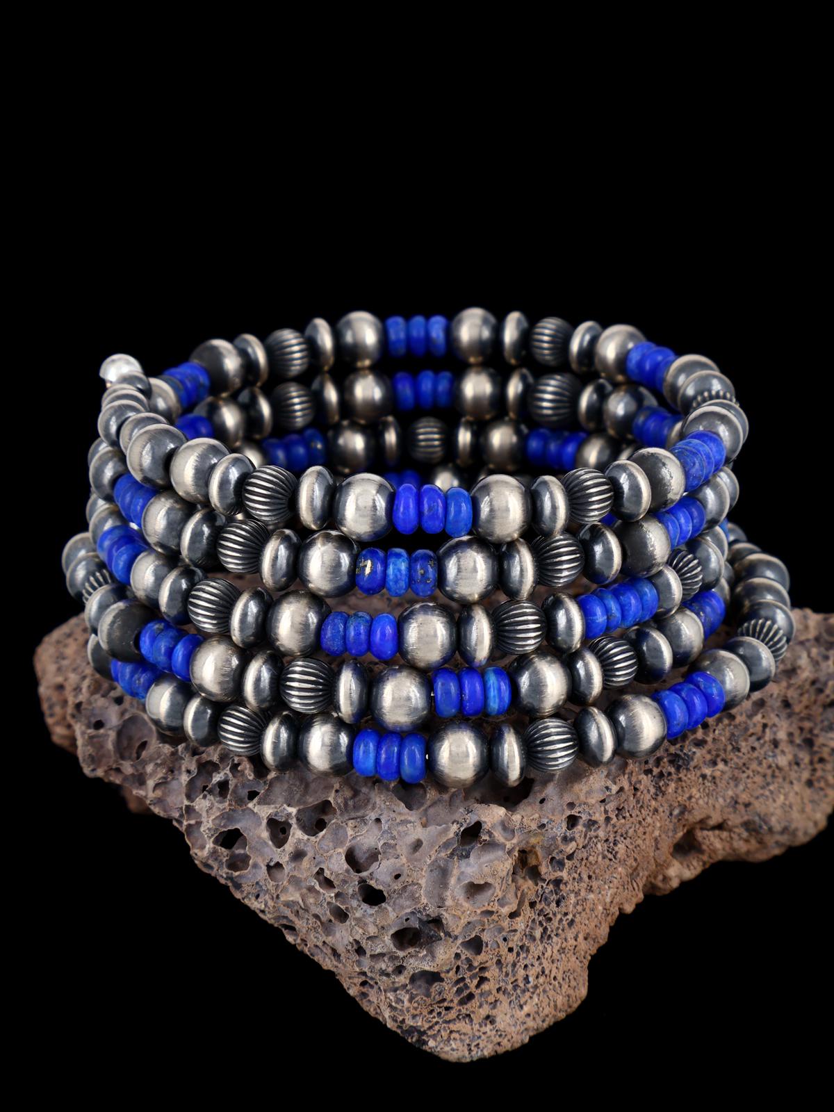 Bracelet enroulé de perles de lapis en argent sterling