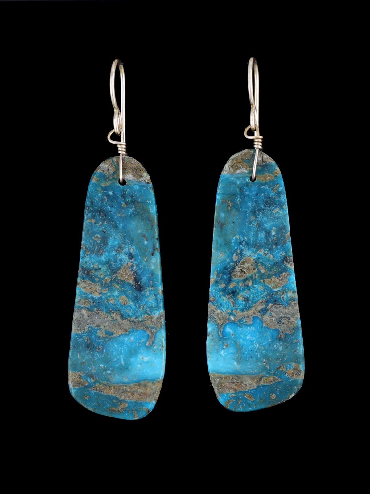 Boucles d'oreilles pendantes en argent sterling avec dalle turquoise de Saint-Domingue