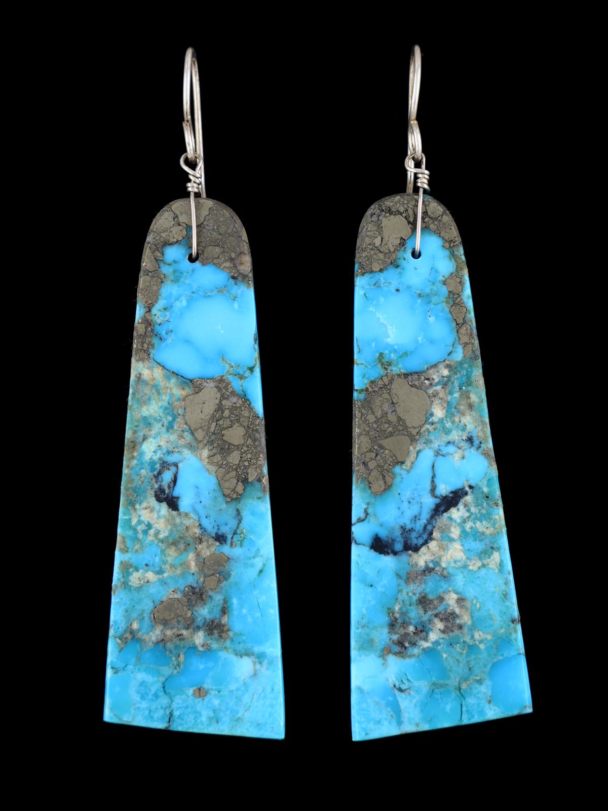 Boucles d'oreilles pendantes en argent sterling avec dalle turquoise de Saint-Domingue