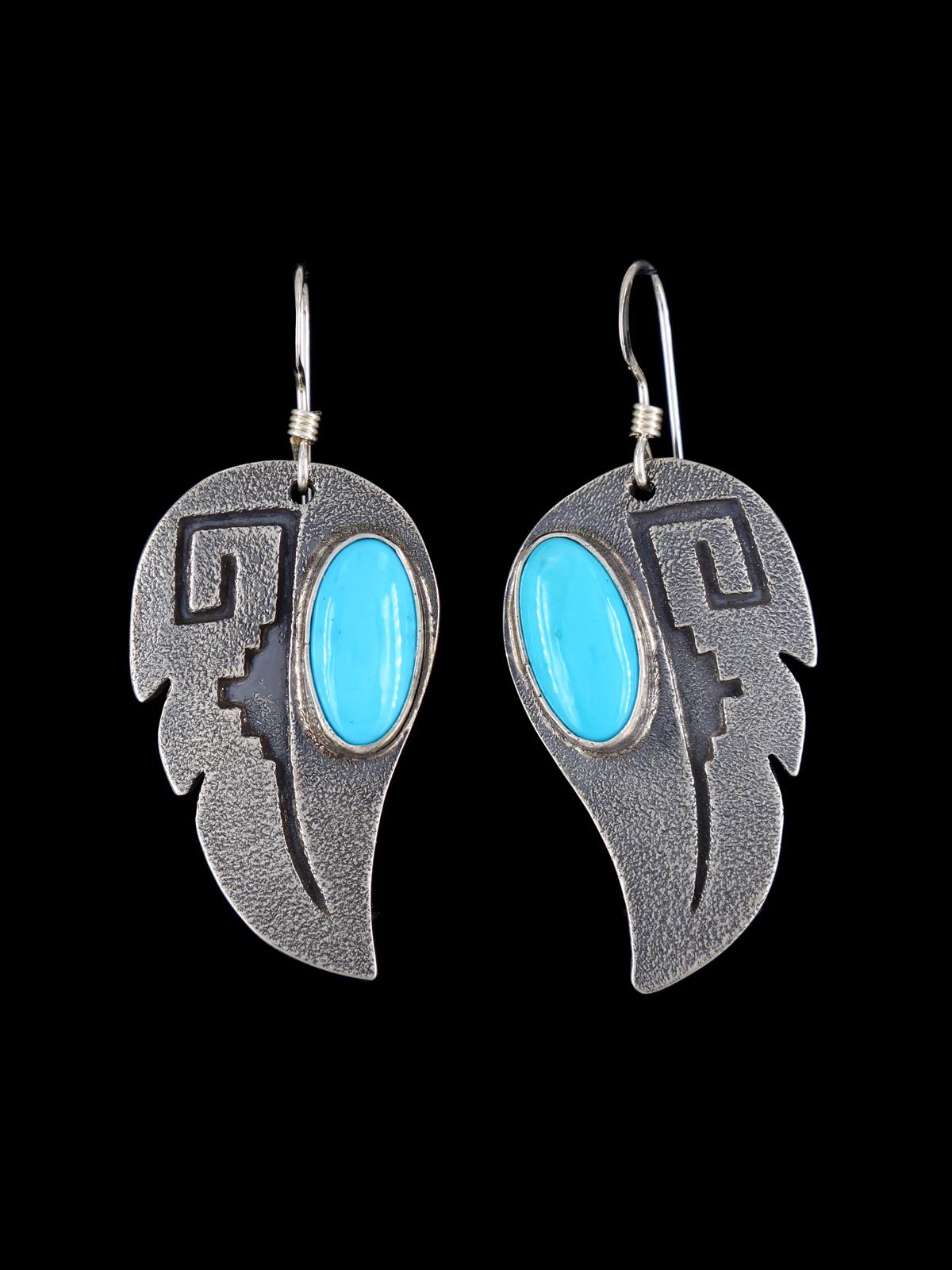 Navajo Turquoise Sterling Silver Overlay Dangle Earrings