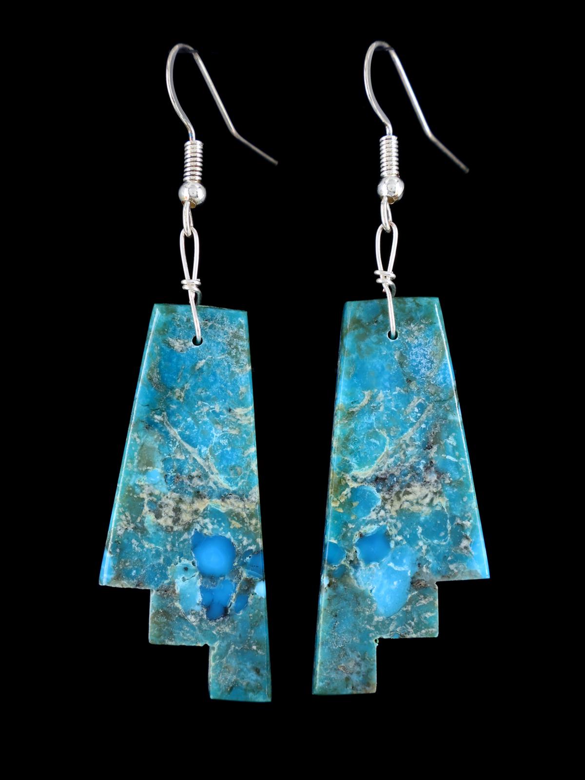 Santo Domingo Compressed Turquoise Slab Dangle Earrings