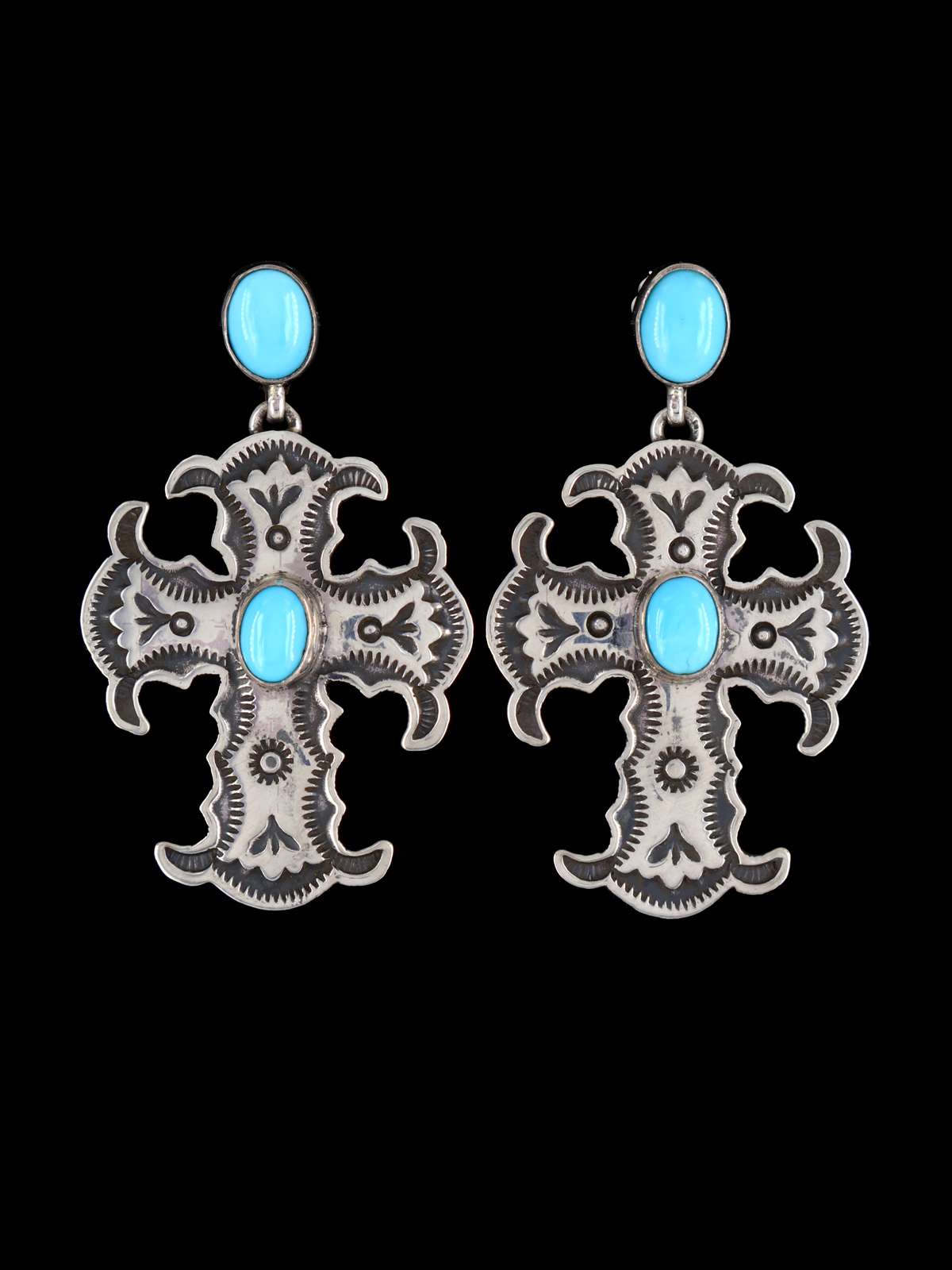 Navajo Sterling Silver Turquoise Cross Dangle Earrings