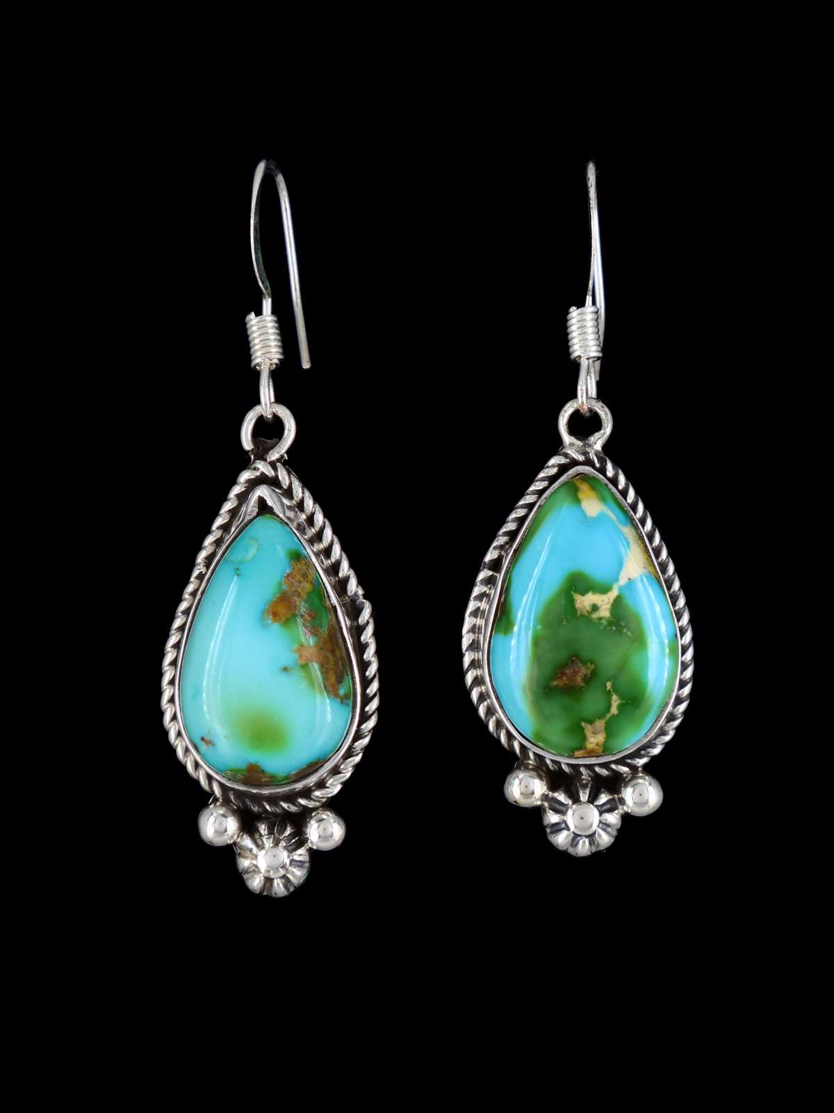 Navajo Sterling Silver Sonoran Gold Turquoise Dangle Earrings