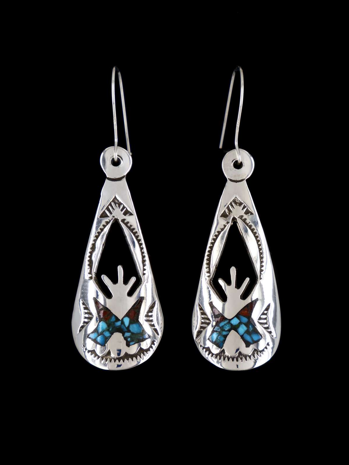 Navajo Turquoise and Coral Chip Inlay Earrings