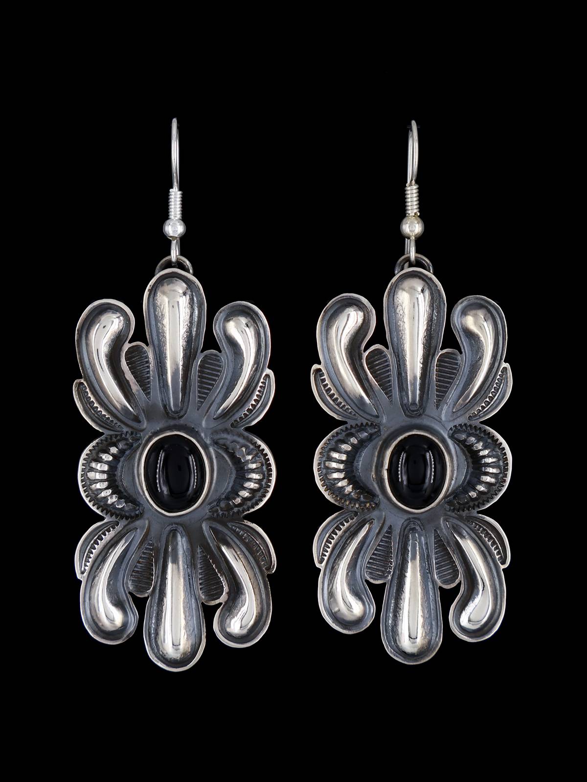 Native American Onyx Sterling Silver Dangle Earrings - PuebloDirect.com