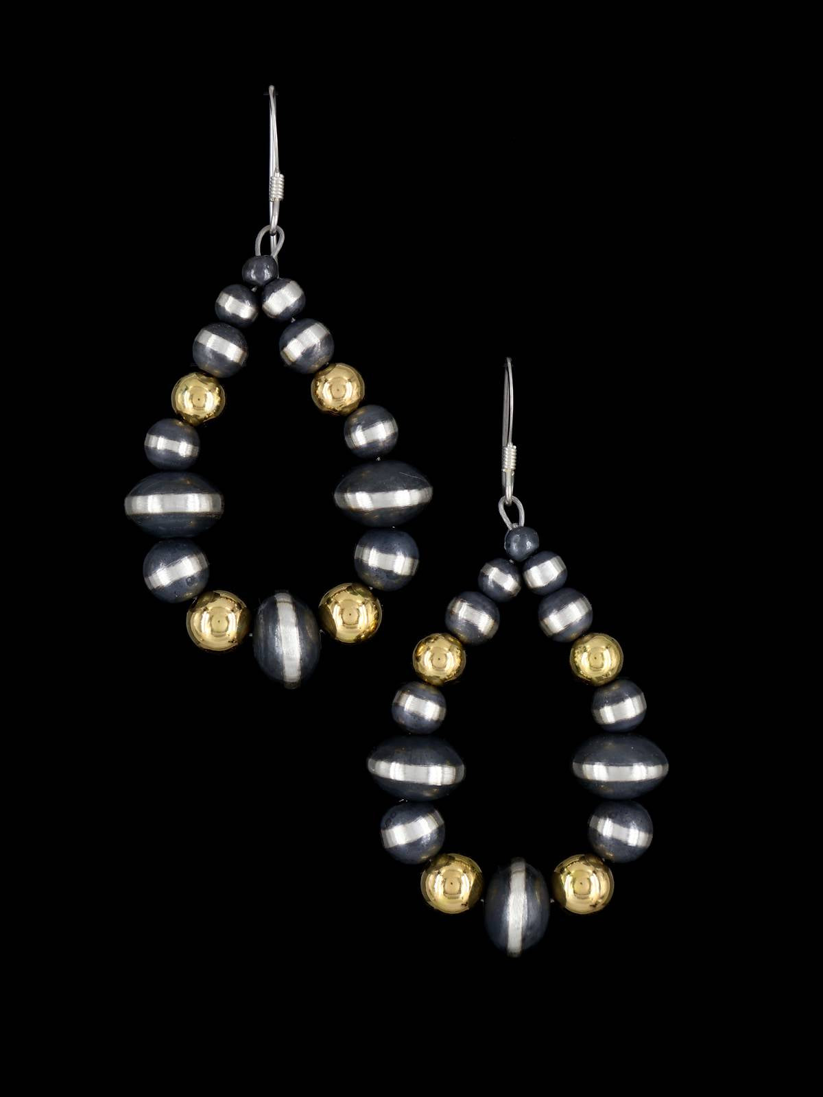 Navajo 18k Gold and Sterling Silver Beaded Dangle Earrings - PuebloDirect.com