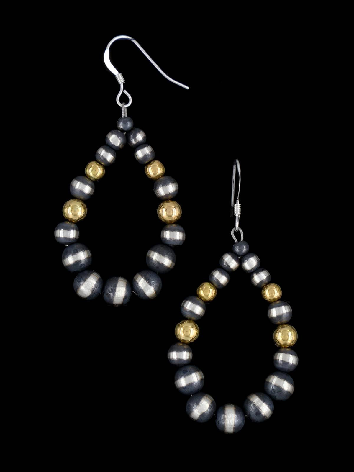 Navajo 18k Gold and Sterling Silver Beaded Dangle Earrings - PuebloDirect.com
