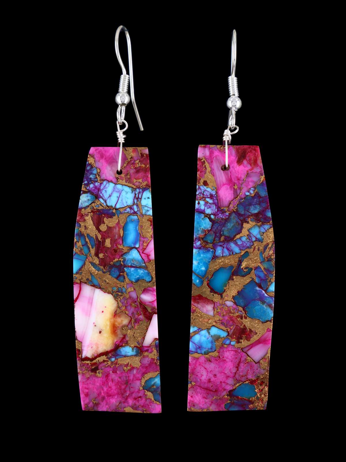 Navajo Spiny Oyster and Turquoise Slab Dangle Earrings - PuebloDirect.com