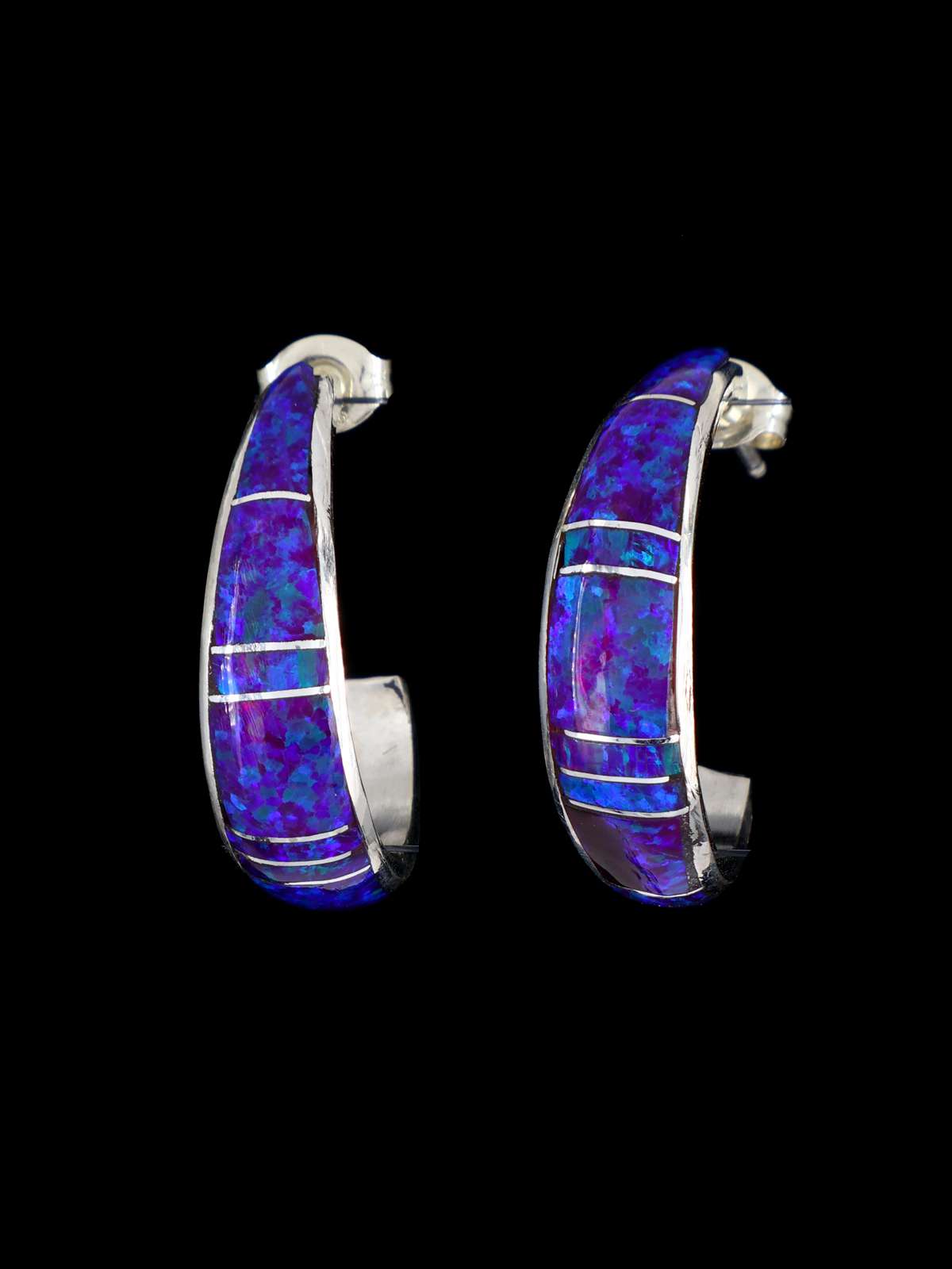 Opalite Zuni Inlay Half Hoop Post Earrings - PuebloDirect.com
