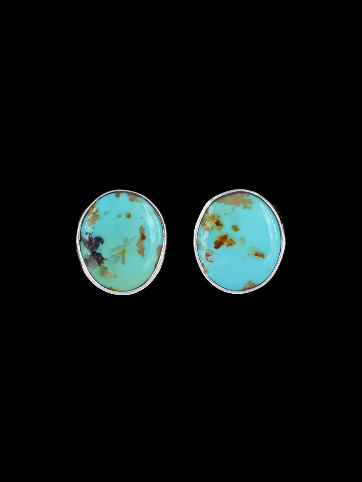 Navajo Turquoise Sterling Silver Post Earrings - PuebloDirect.com