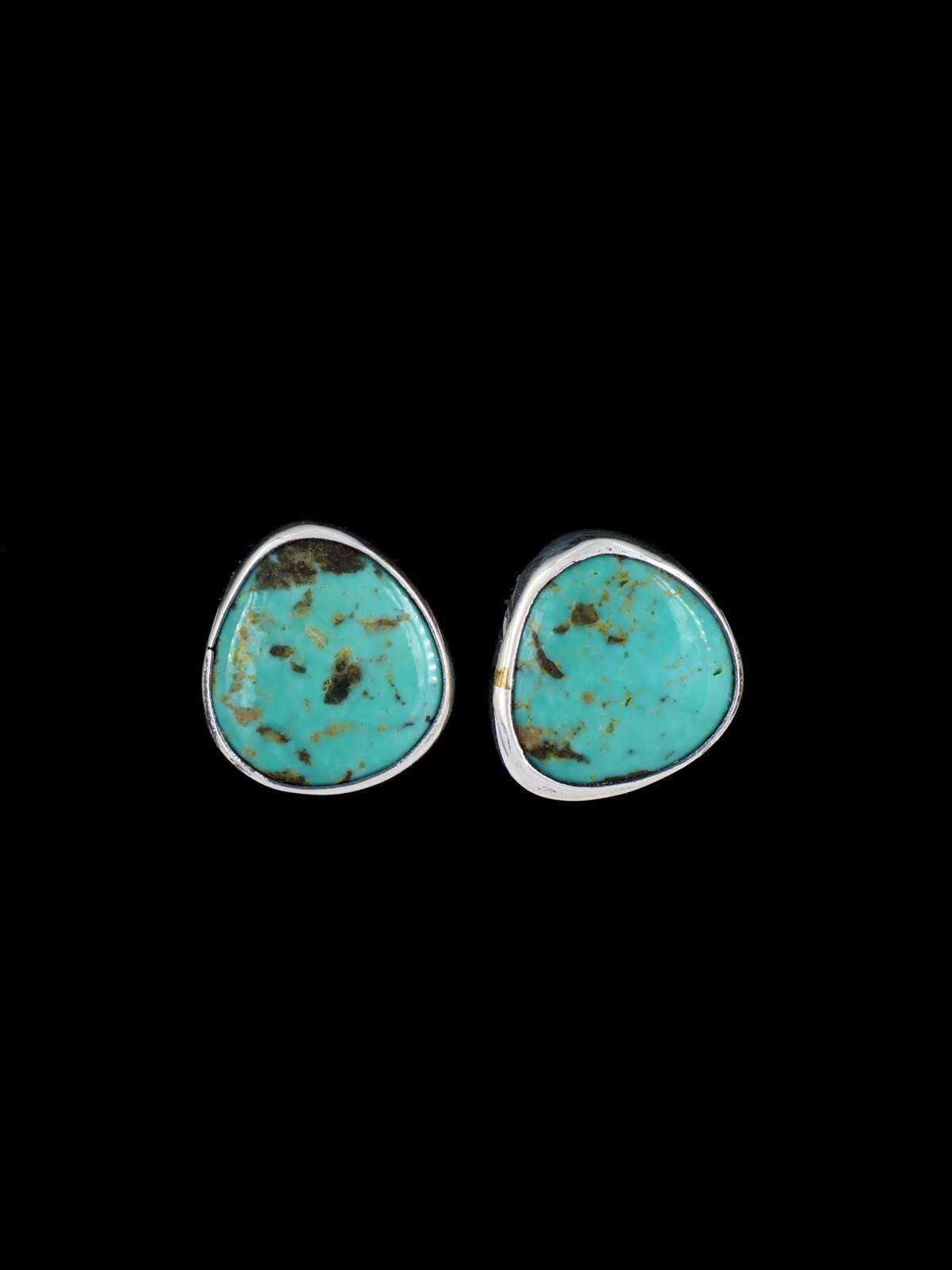 Navajo Turquoise Sterling Silver Post Earrings - PuebloDirect.com