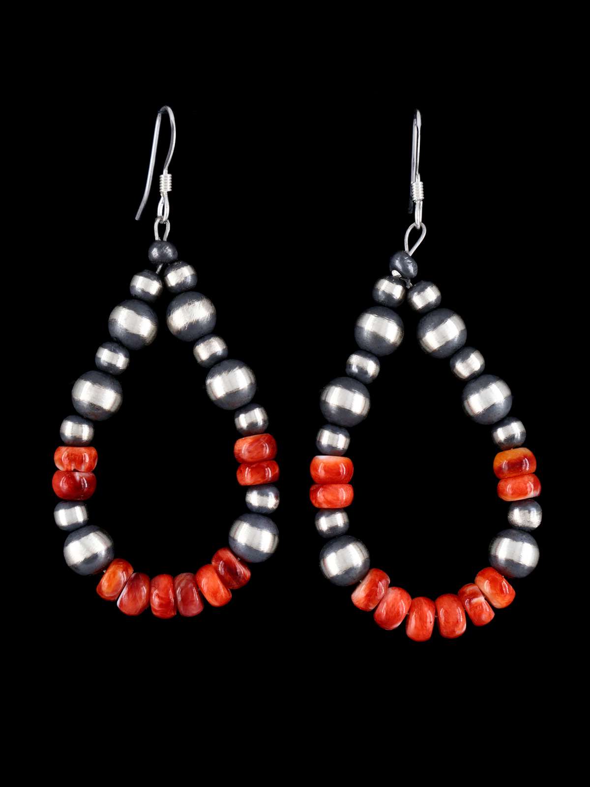 Pendientes de cuentas de plata de ley con ostras espinosas y turquesas