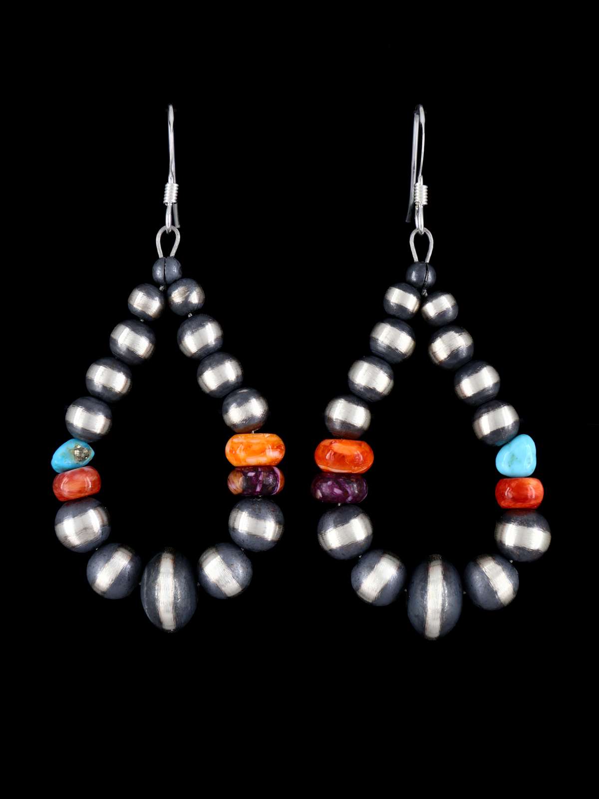 Pendientes de cuentas de plata de ley con ostras espinosas y turquesas