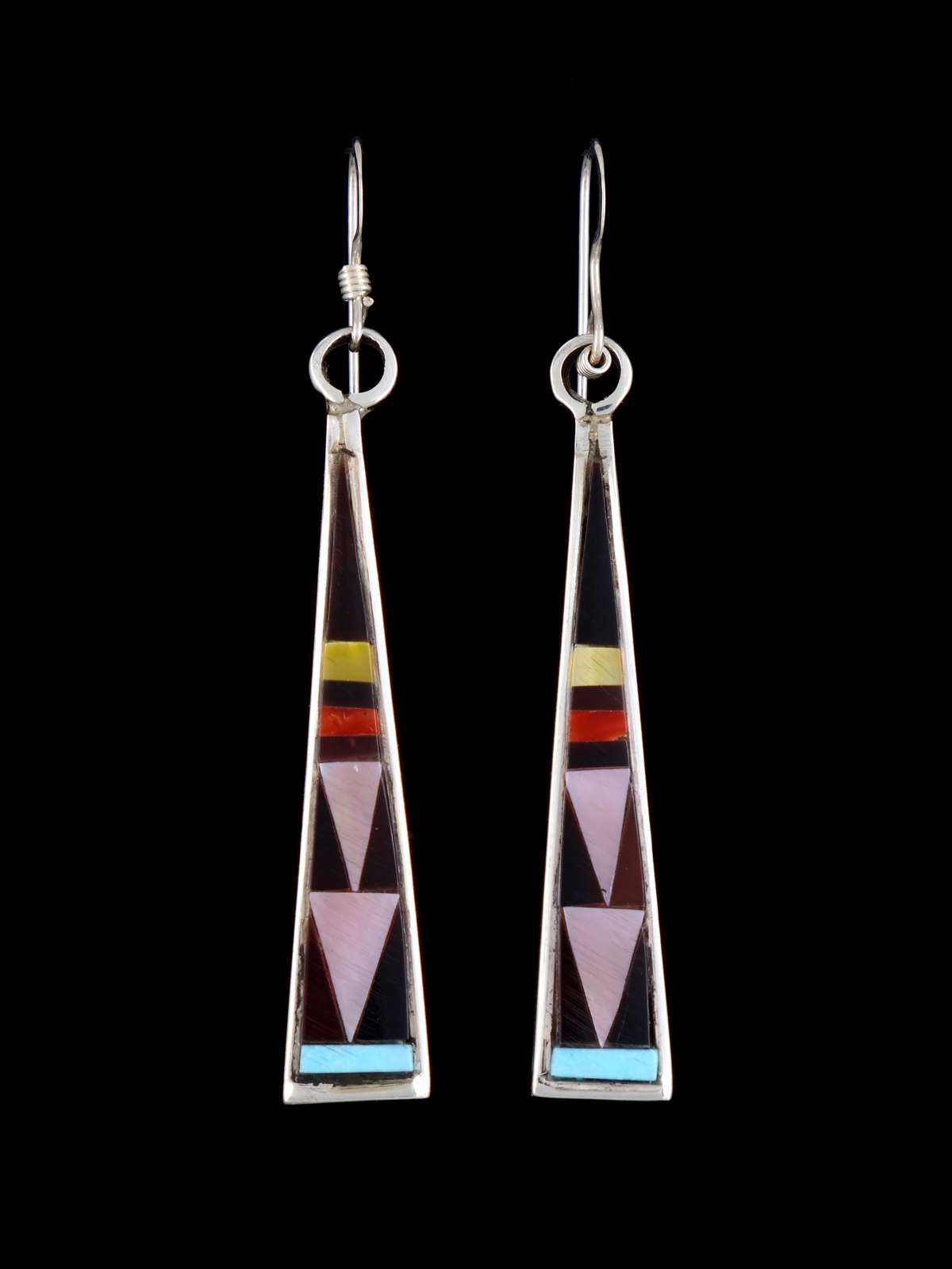 Pendientes de plata de ley con incrustaciones de cara de sol Zuni