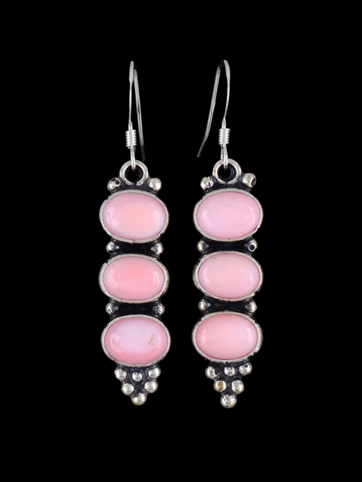 Native Jewelry Pink Conch Shell Sterling Silver Dangle Earrings