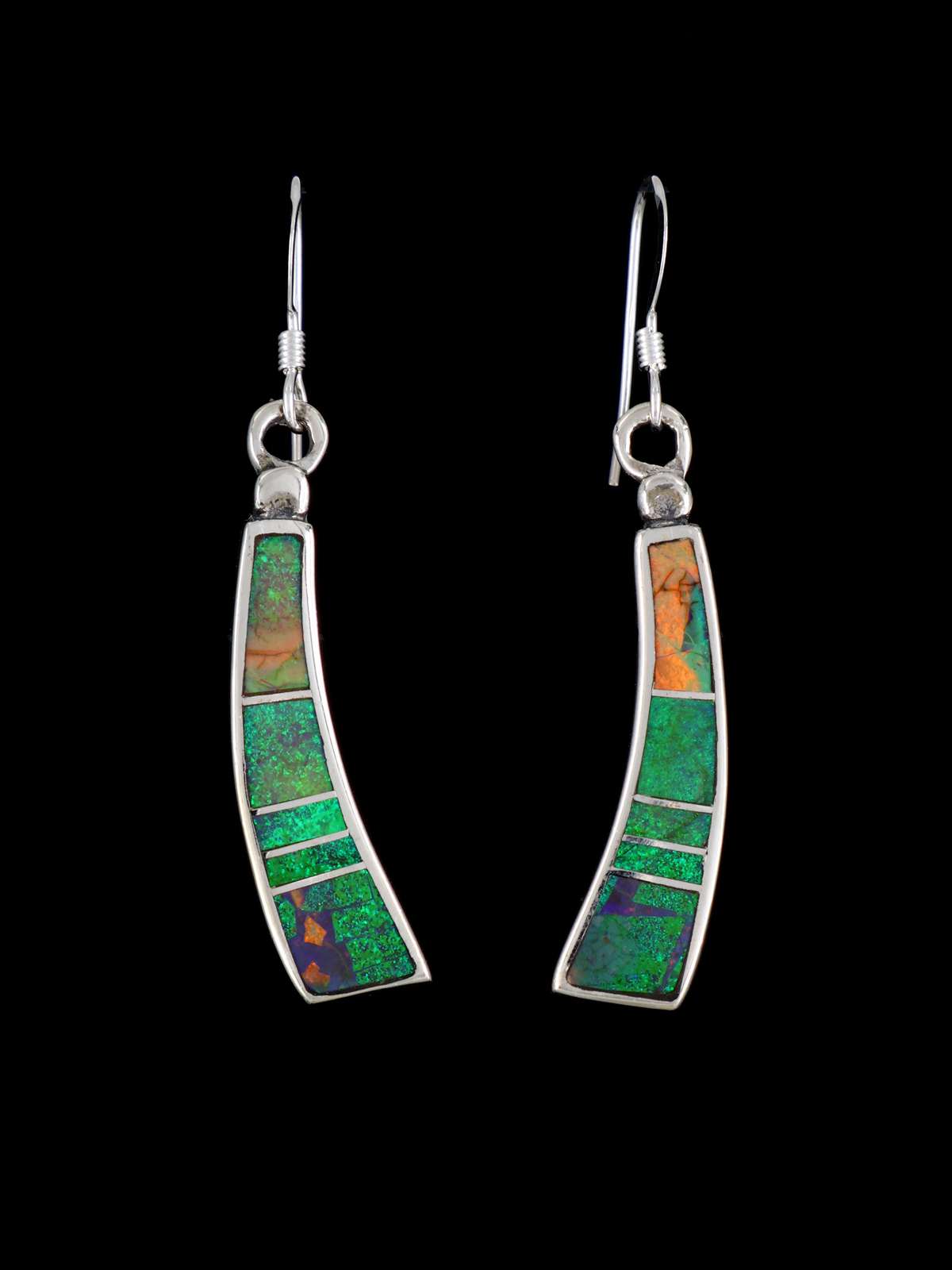 Navajo Spiderweb Opal Inlay Dangle Earrings