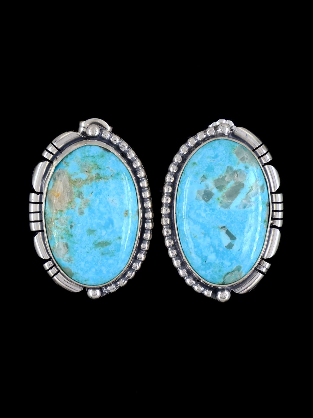 Navajo Sterling Silver Turquoise Post Earrings - PuebloDirect.com