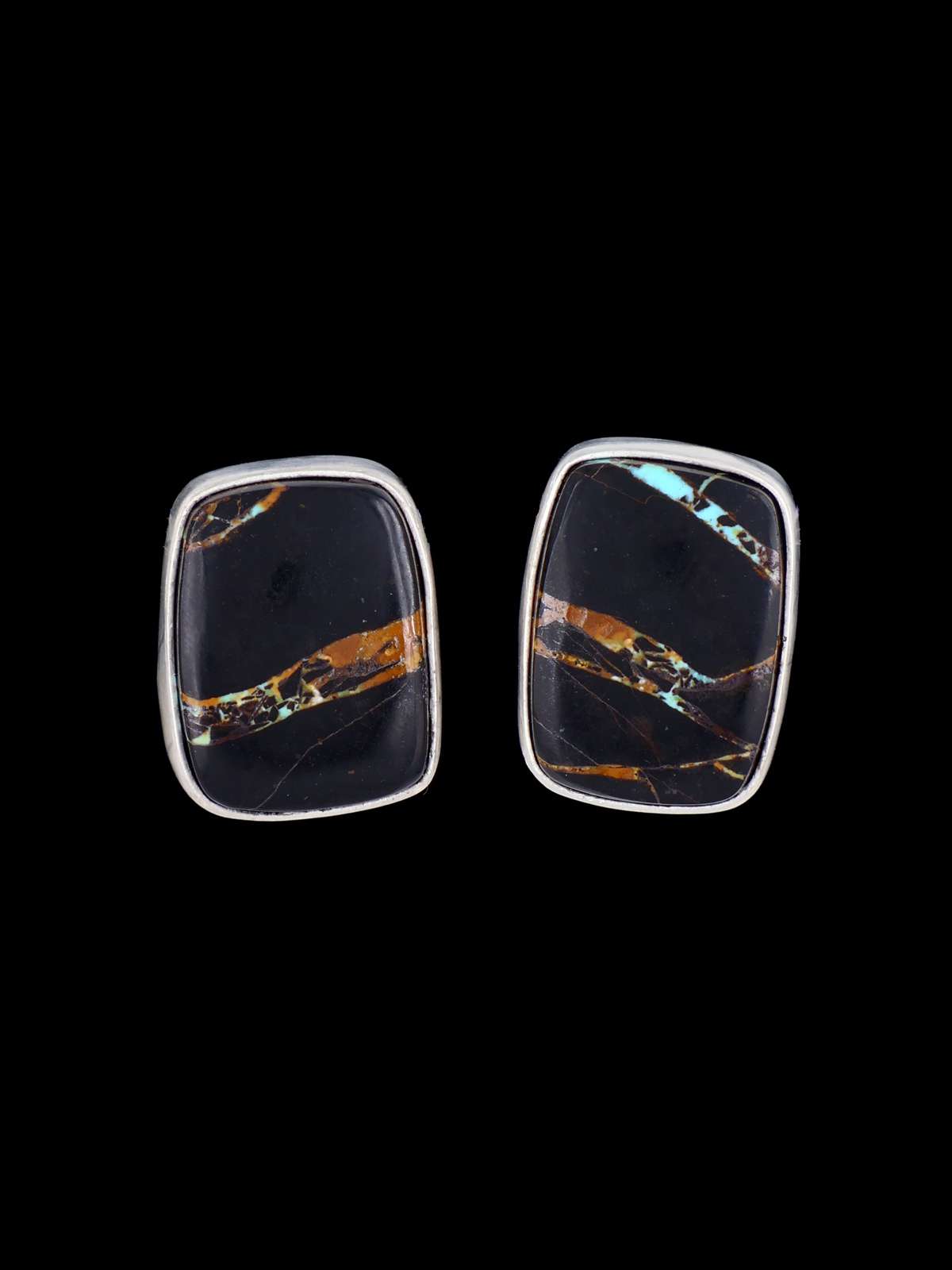 Navajo Black Jack Turquoise Sterling Silver Post Earrings