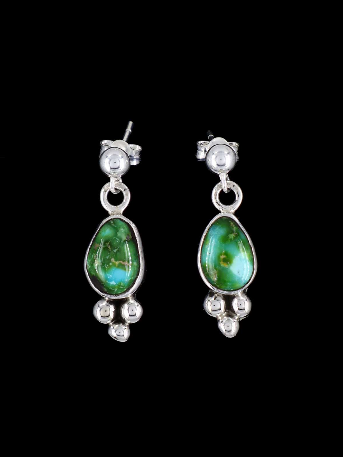 Navajo Sterling Silver Sonoran Gold Turquoise Post Earrings - PuebloDirect.com
