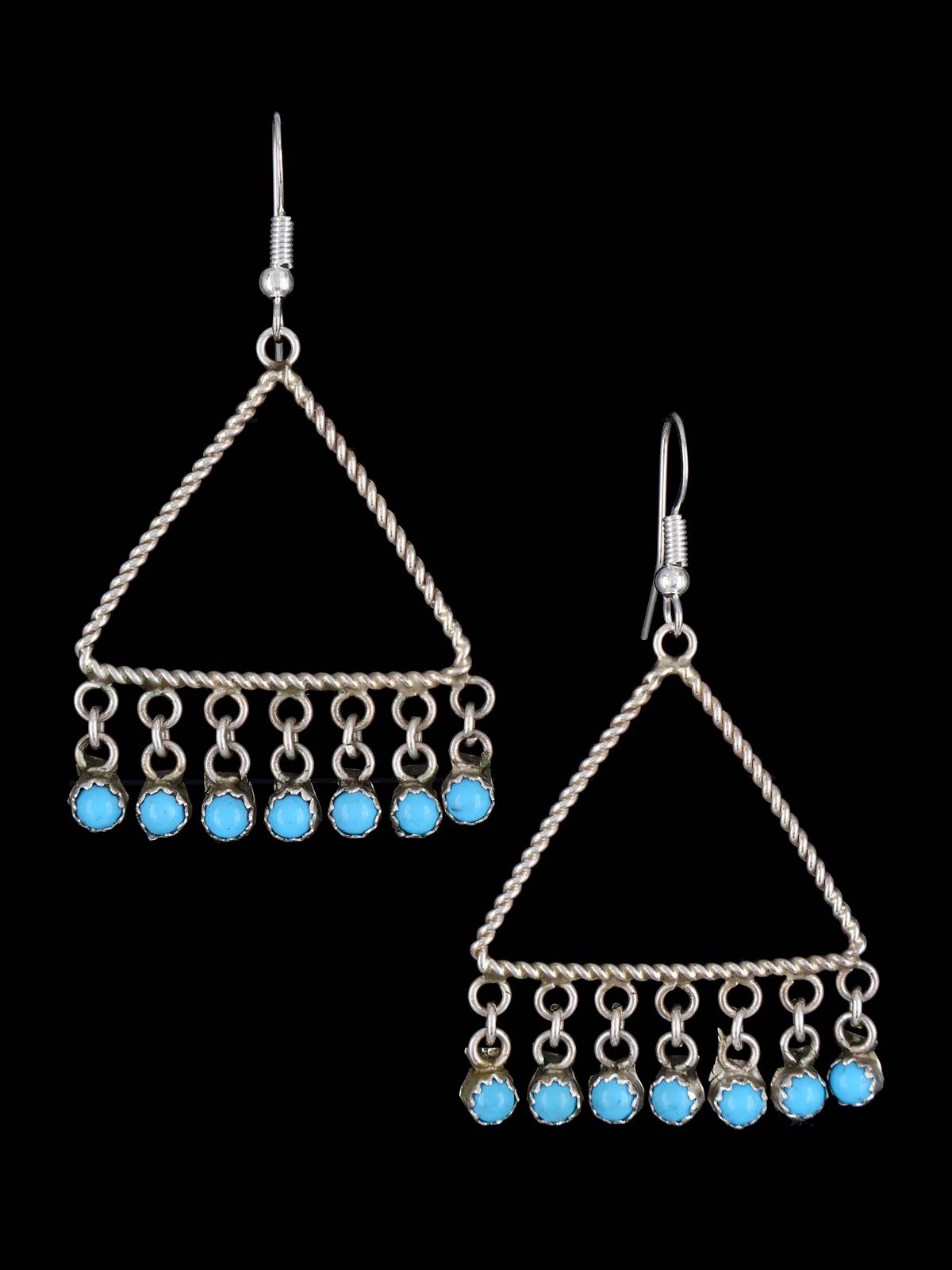 Navajo Turquoise Sterling Silver Chandelier Dangle Earrings - PuebloDirect.com