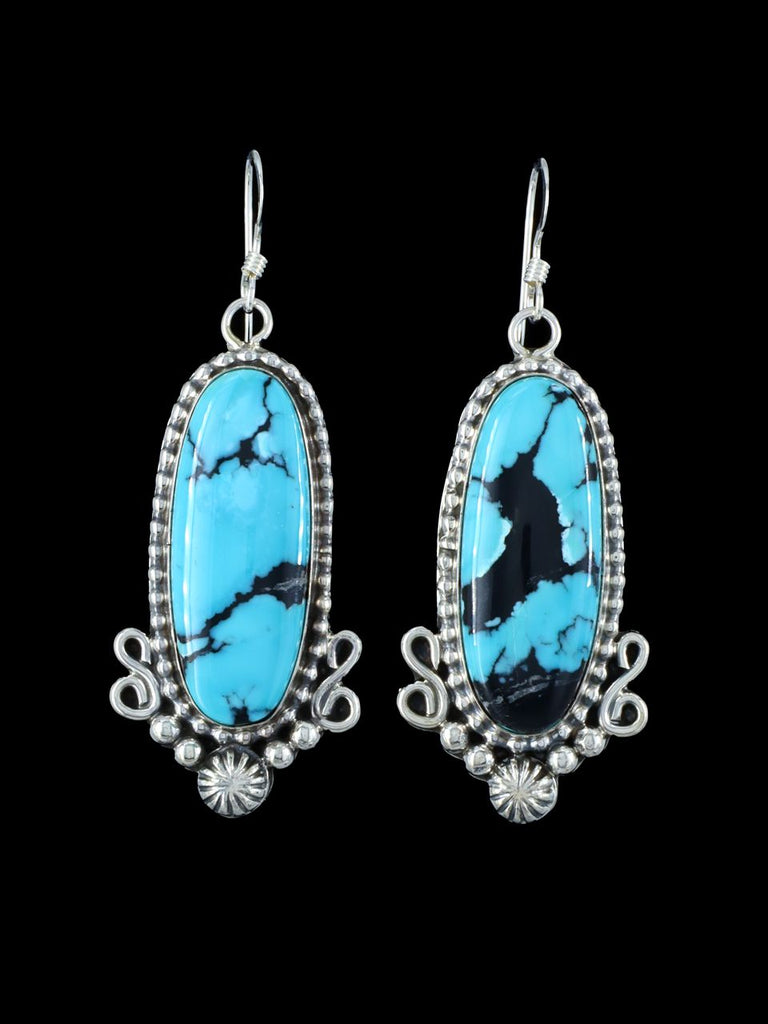 Navajo Cloud Mountain Turquoise Sterling Silver Dangle Earrings - PuebloDirect.com