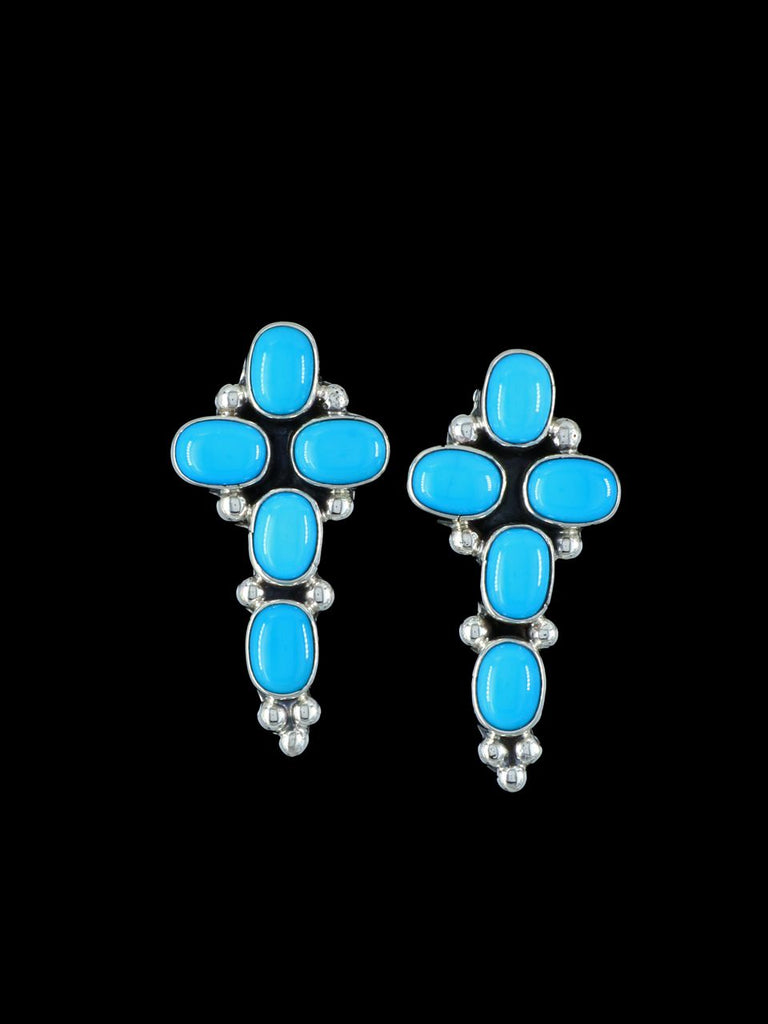Native American Sleeping Beauty Turquoise Cross Post Earrings - PuebloDirect.com