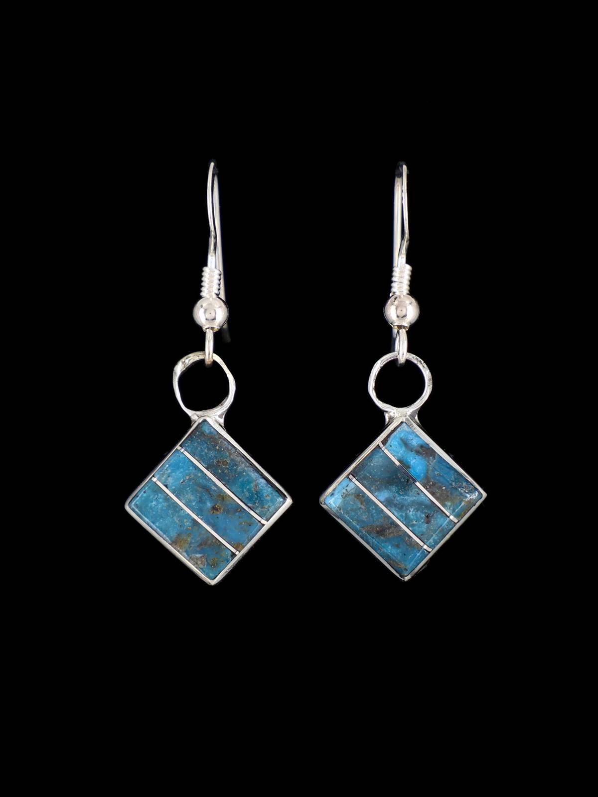 Zuni Inlay Sterling Silver Turquoise Dangle Earrings - PuebloDirect.com