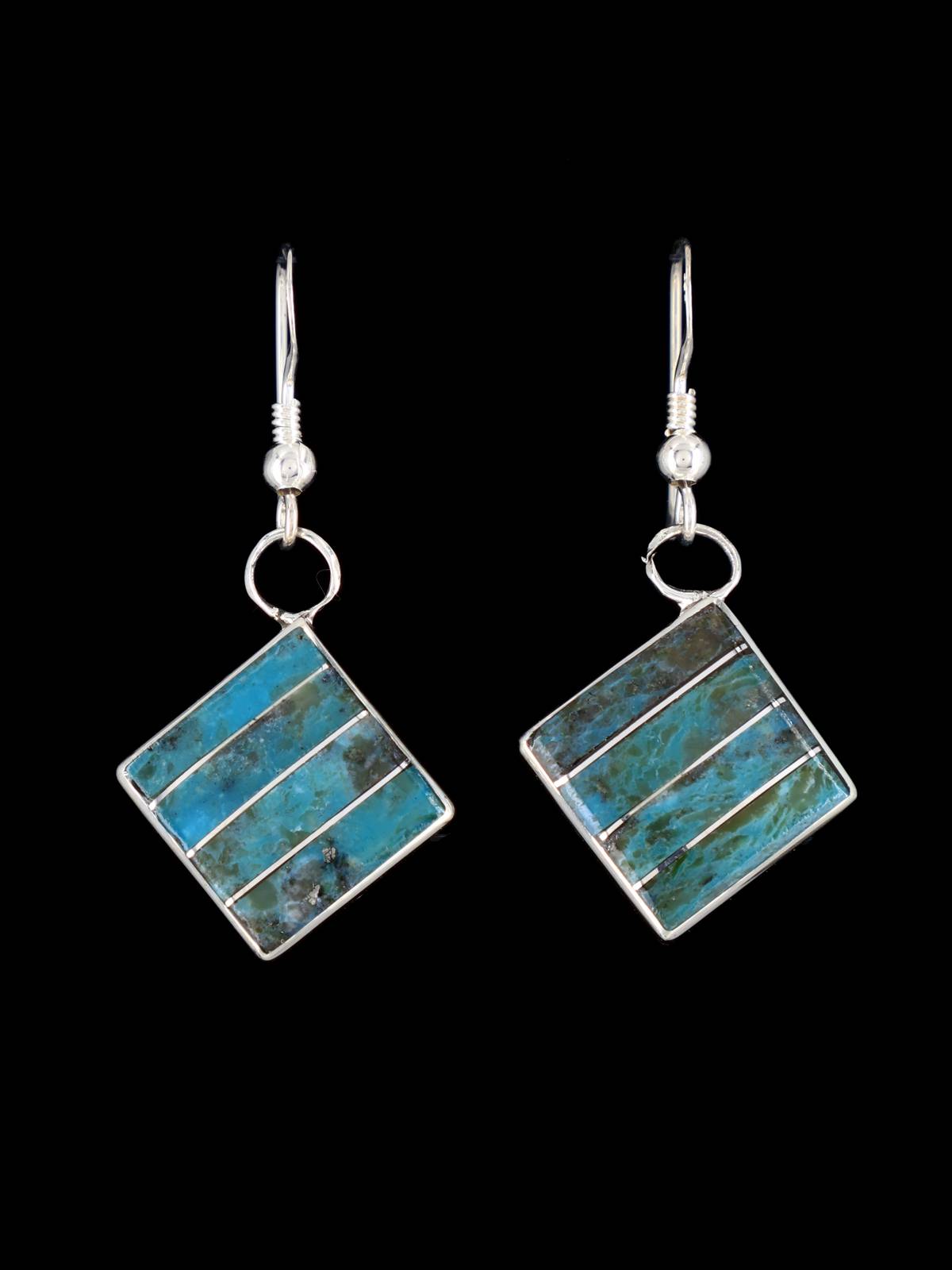 Zuni Inlay Sterling Silver Turquoise Dangle Earrings - PuebloDirect.com