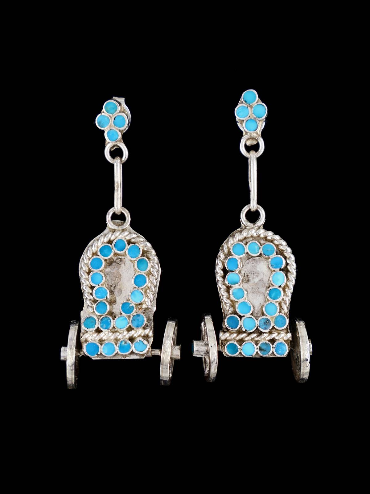Zuni Turquoise Covered Wagon Post Earrings - PuebloDirect.com