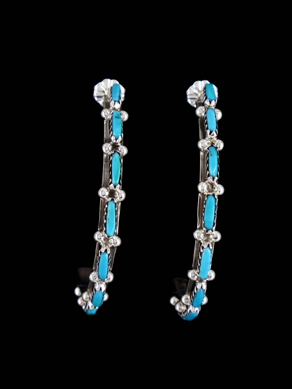 Sterling Silver Turquoise Hoop Zuni Post Earrings - PuebloDirect.com
