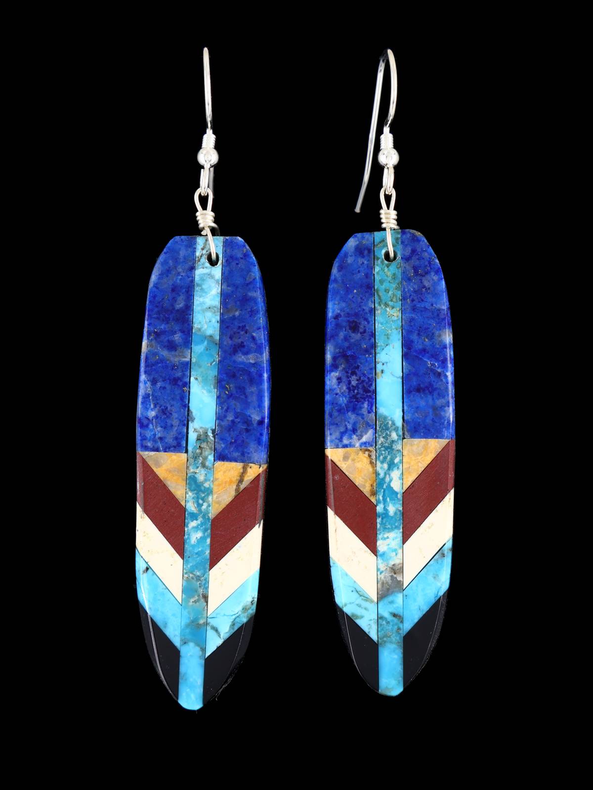 Mosaic Lapis Feather Santo Domingo Inlay Earrings - PuebloDirect.com