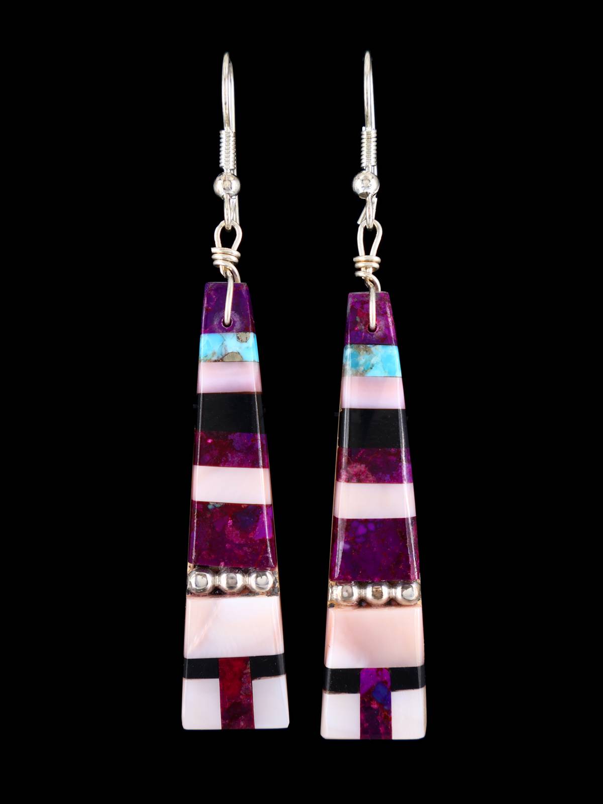 Santo Domingo Inlay Mosaic Dangle Earrings - PuebloDirect.com