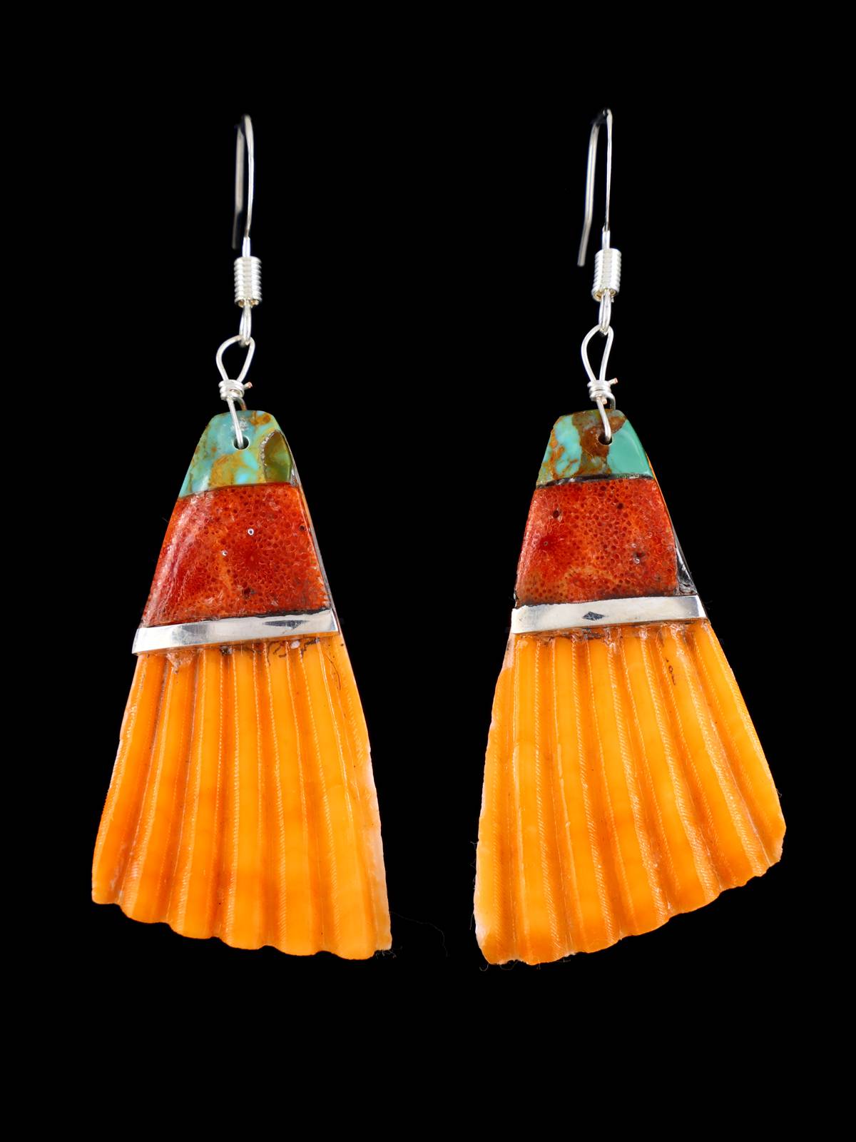 Santo Domingo Mosaic Dangle Shell Earrings - PuebloDirect.com
