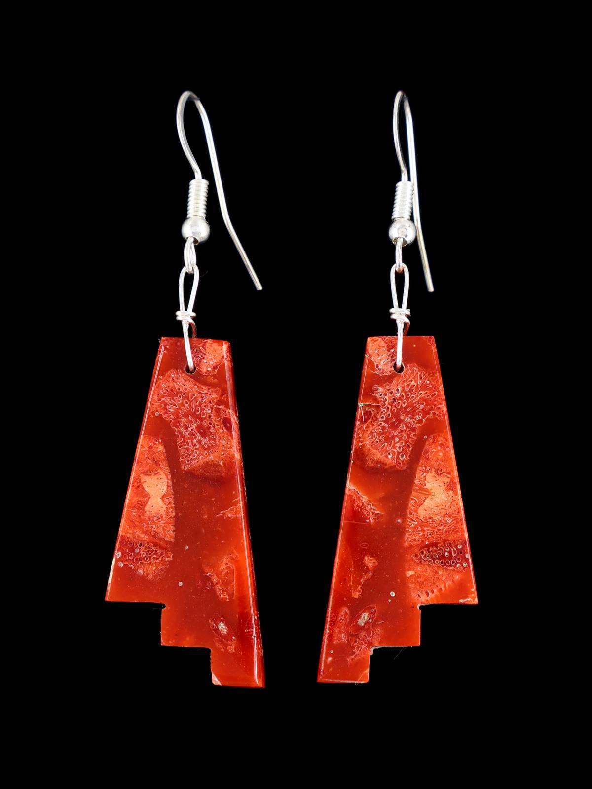 Navajo Apple Coral Slab Earrings - PuebloDirect.com