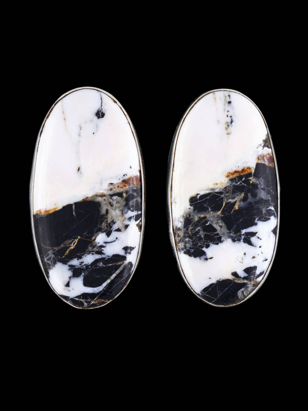 Navajo White Buffalo Sterling Silver Post Earrings - PuebloDirect.com