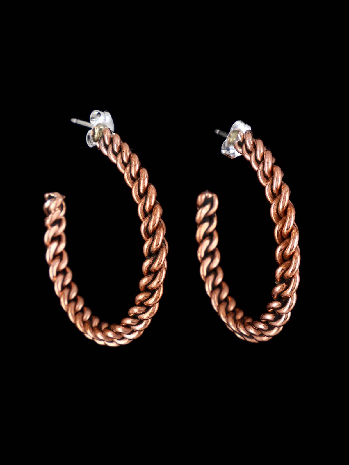 Navajo Copper Rope Half Hoop Earrings - PuebloDirect.com