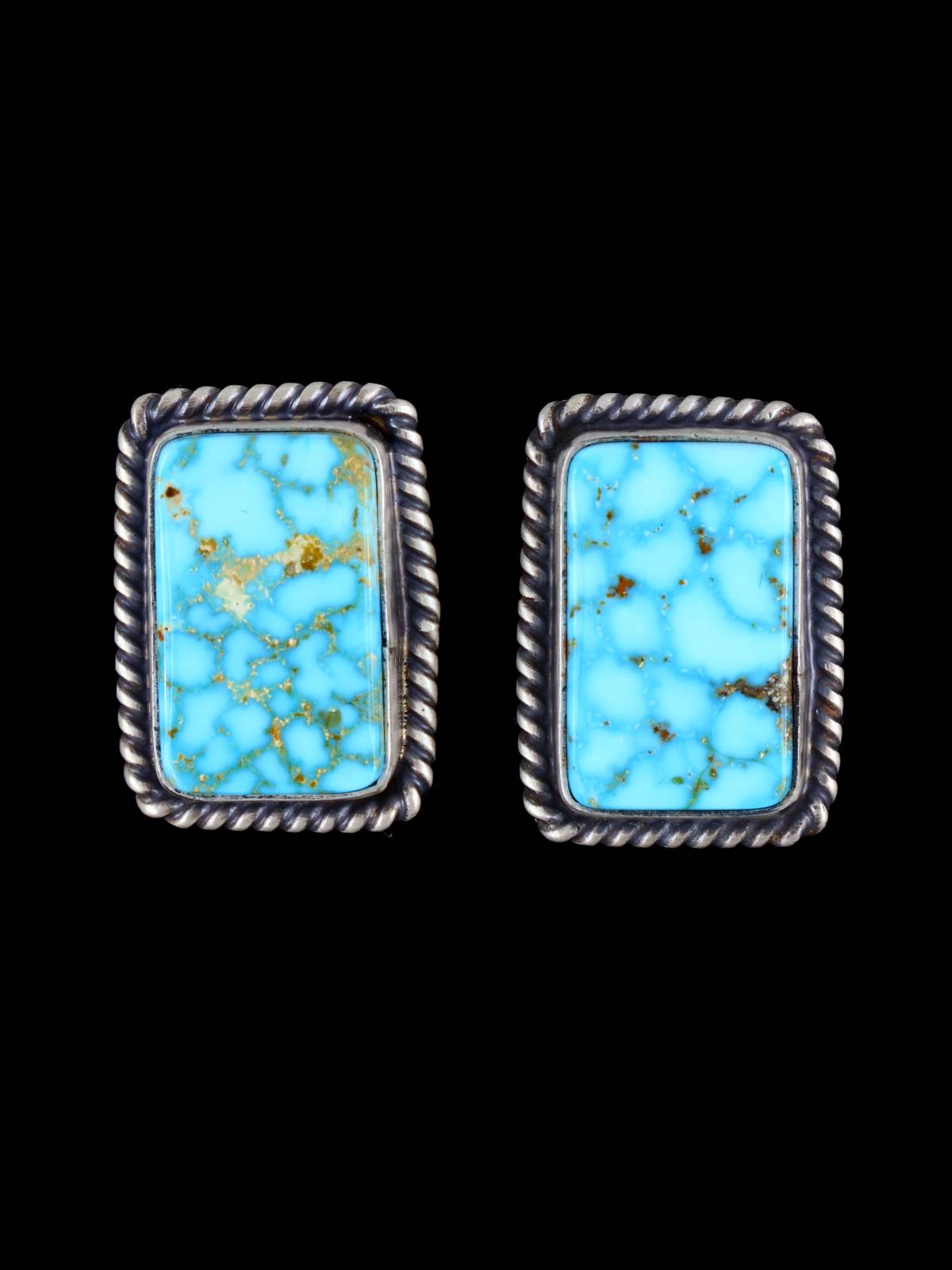 Navajo Sterling Silver Kingman Turquoise Post Earrings - PuebloDirect.com