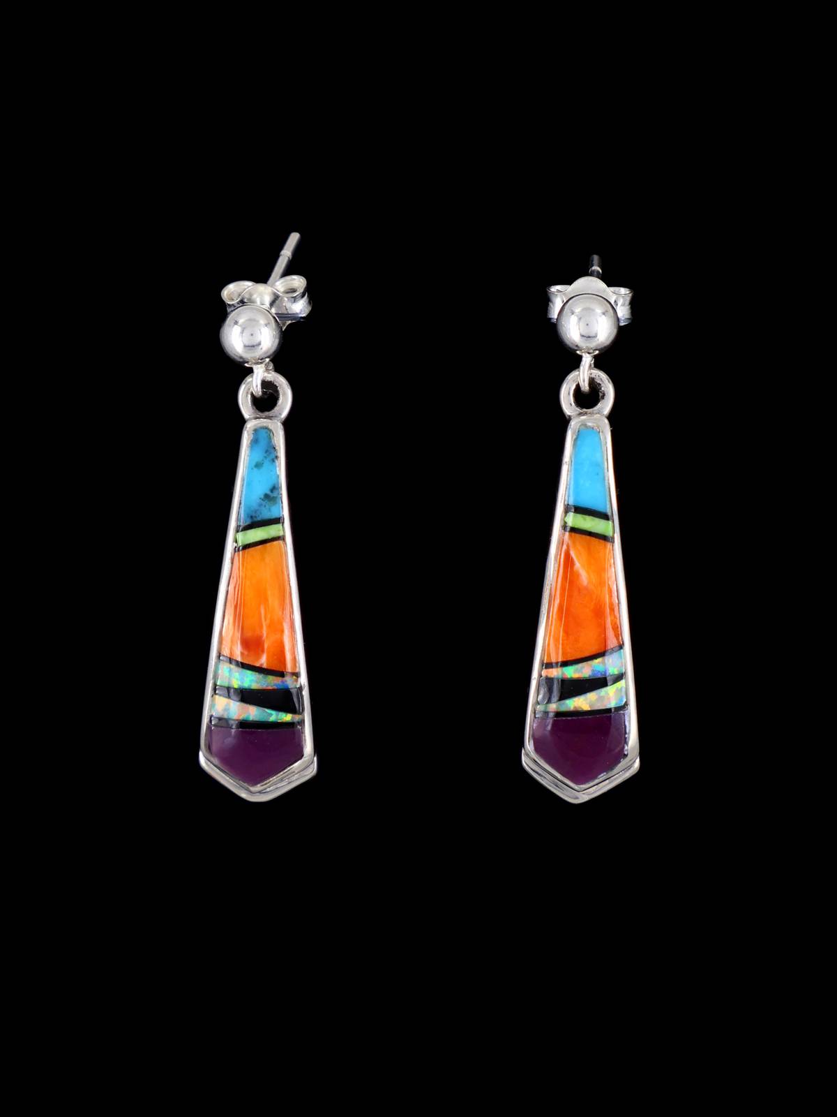 Navajo Multistone Sterling Silver Inlay Post Earrings - PuebloDirect.com