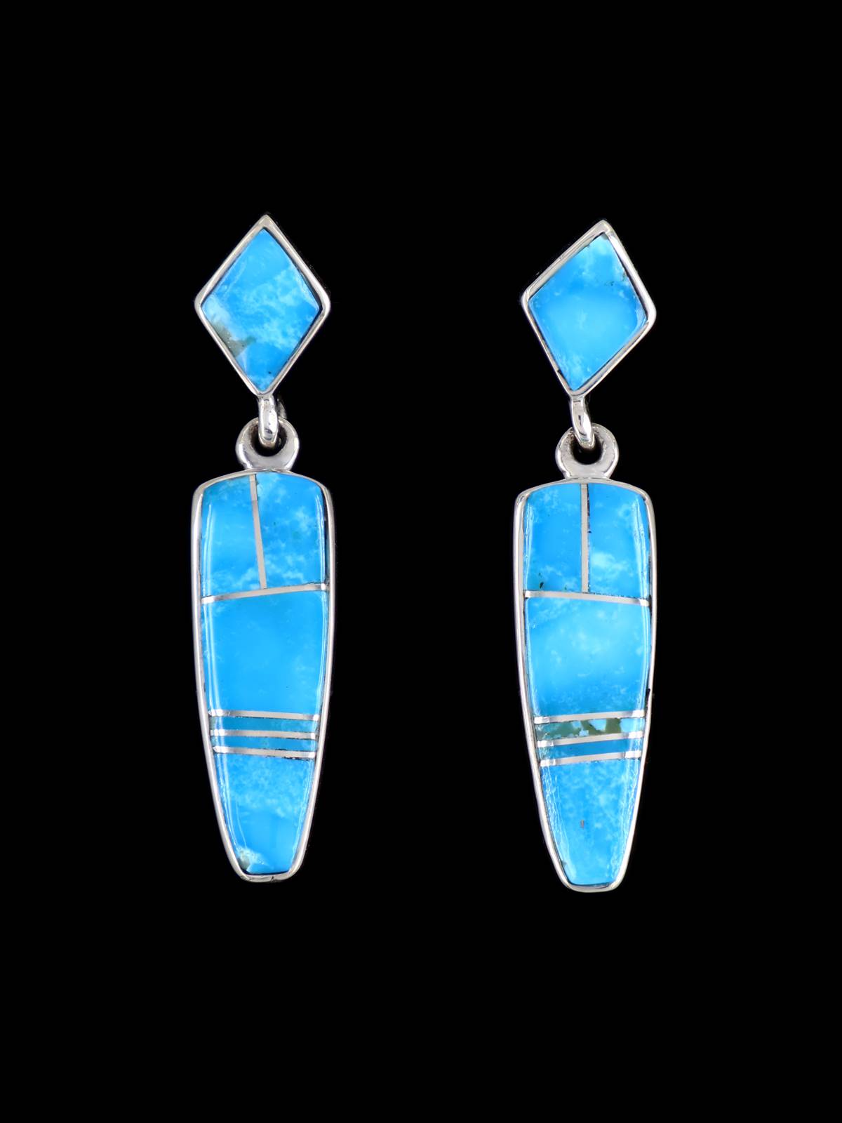 Navajo Turquoise Sterling Silver Inlay Earrings - PuebloDirect.com
