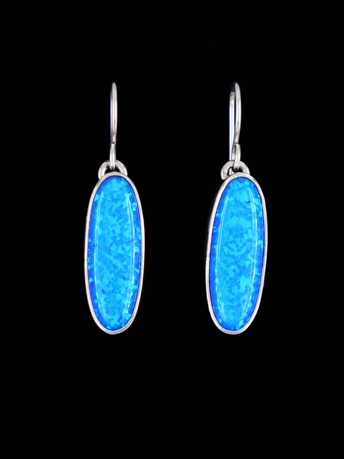 Navajo Blue Opalite Sterling Silver Dangle Earrings - PuebloDirect.com